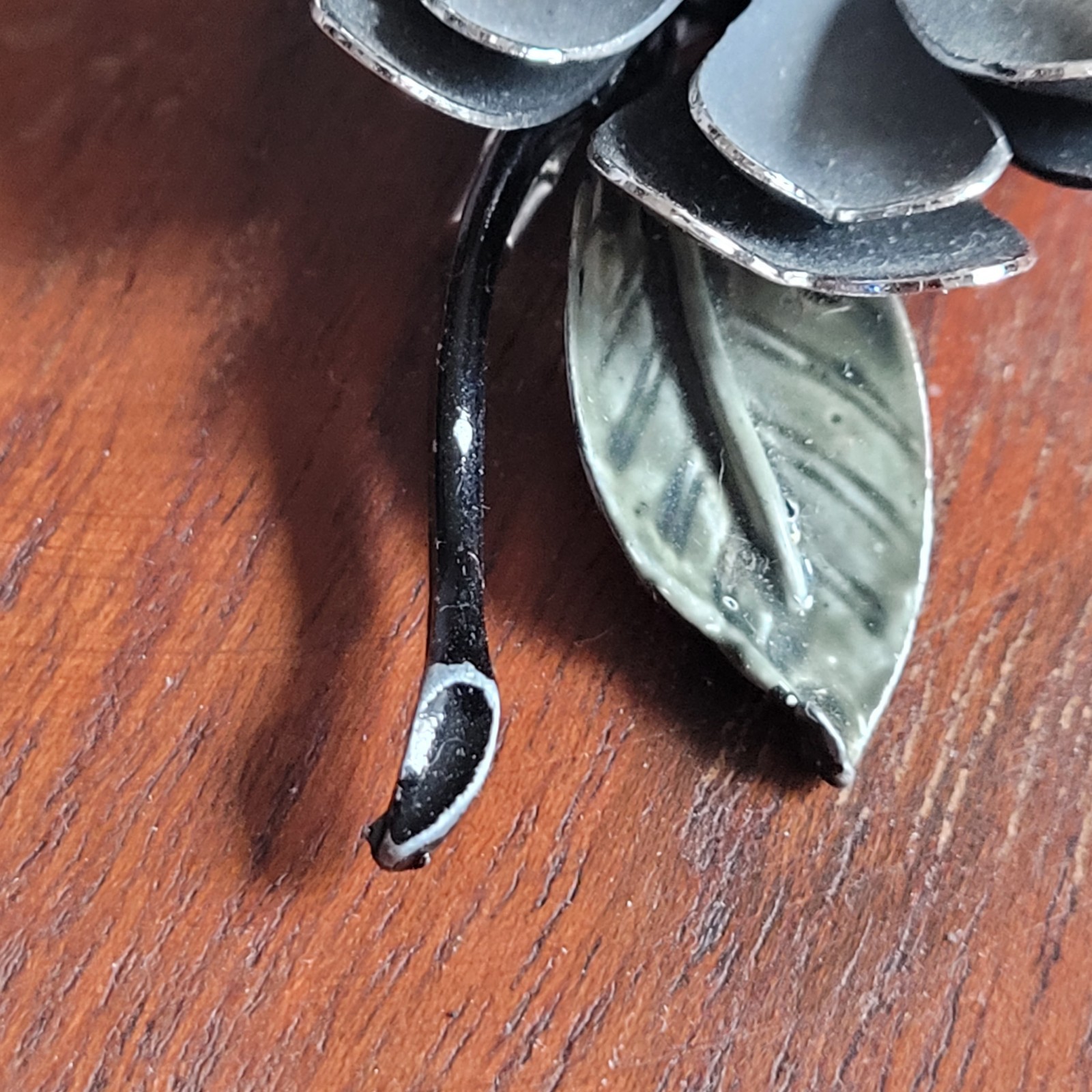 Coro Vintage Enamel Brooch Gothic Floral Pin Black & Silver Gray 1950s Botanical