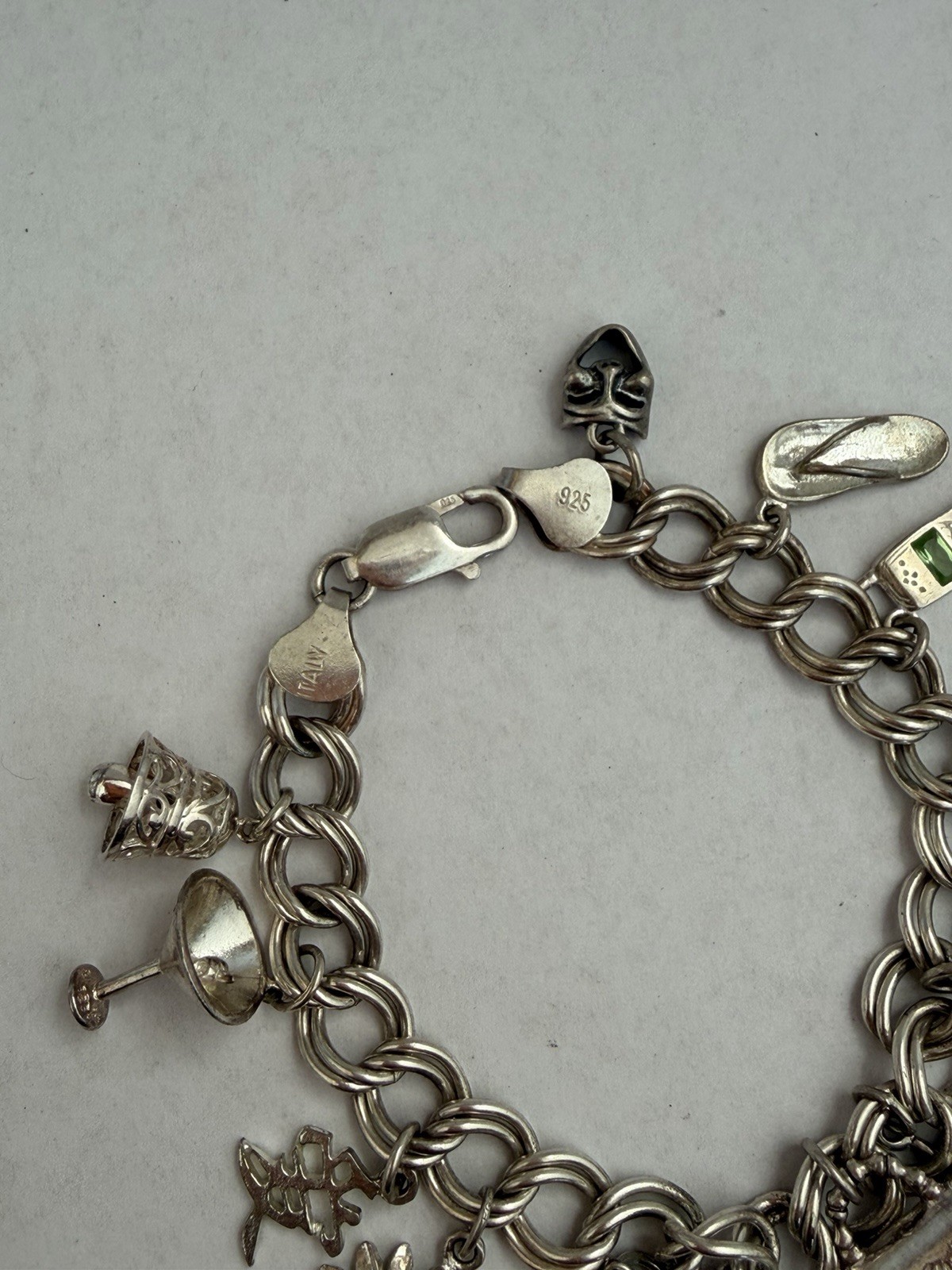 Vintage 925 Sterling Silver 14 Charms Bracelet Lobster Clasp See Pics 36g B8