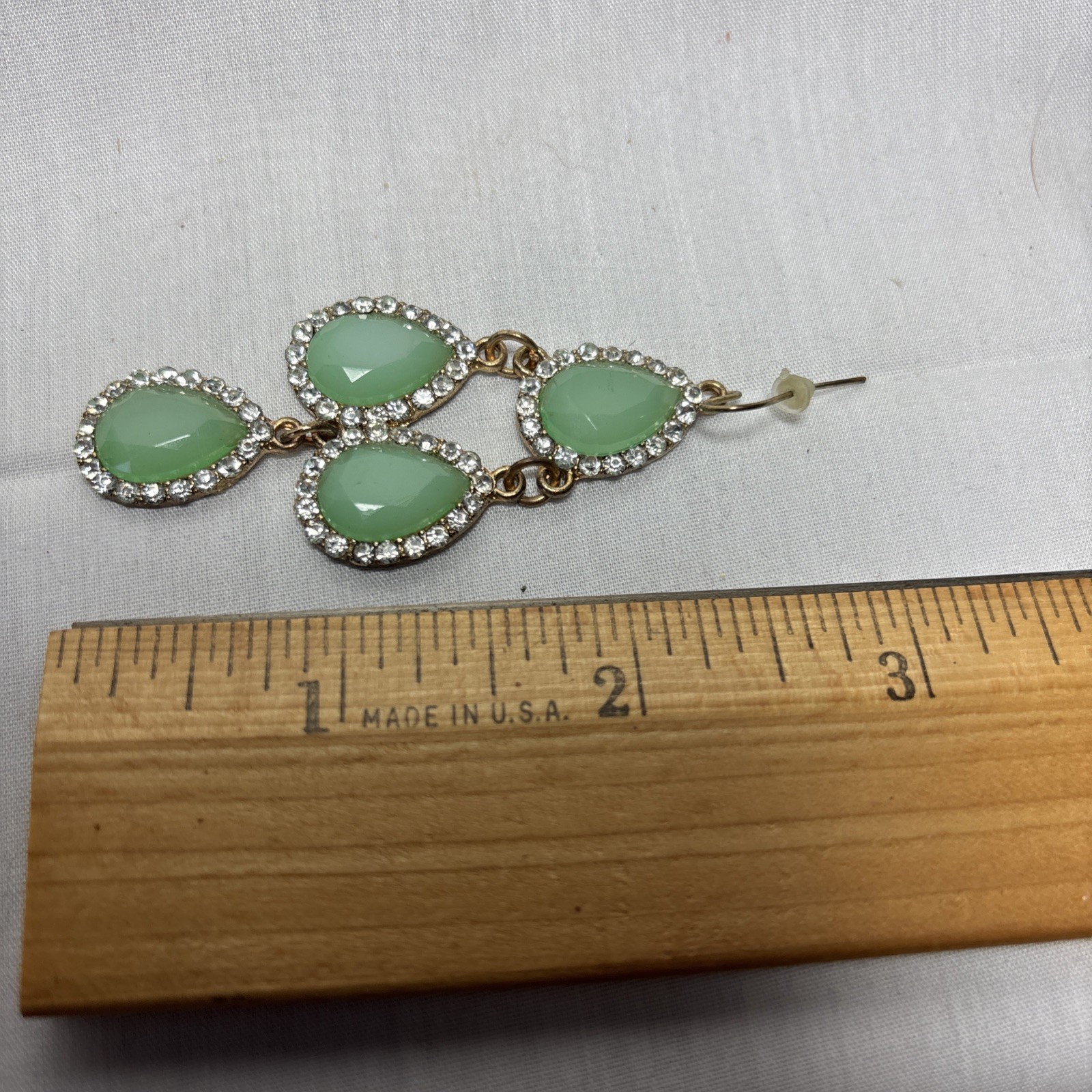 Sea Green Aqua Lucite Dangle Drop Pierced Earrings Waterfall Gold Tone E177