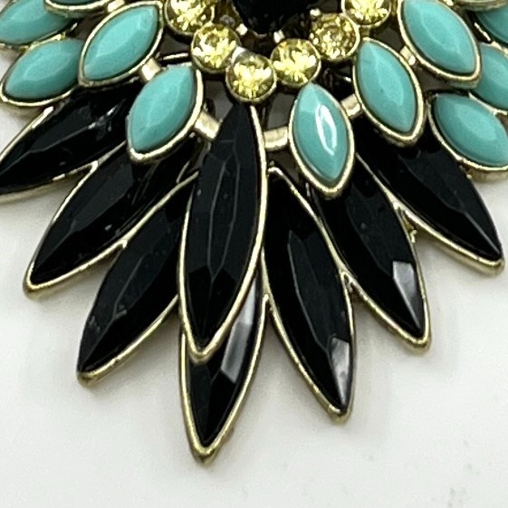 VTG Y2K Statement Necklace Gold Tone Turquoise Color Black Yellow Resin Cabochon