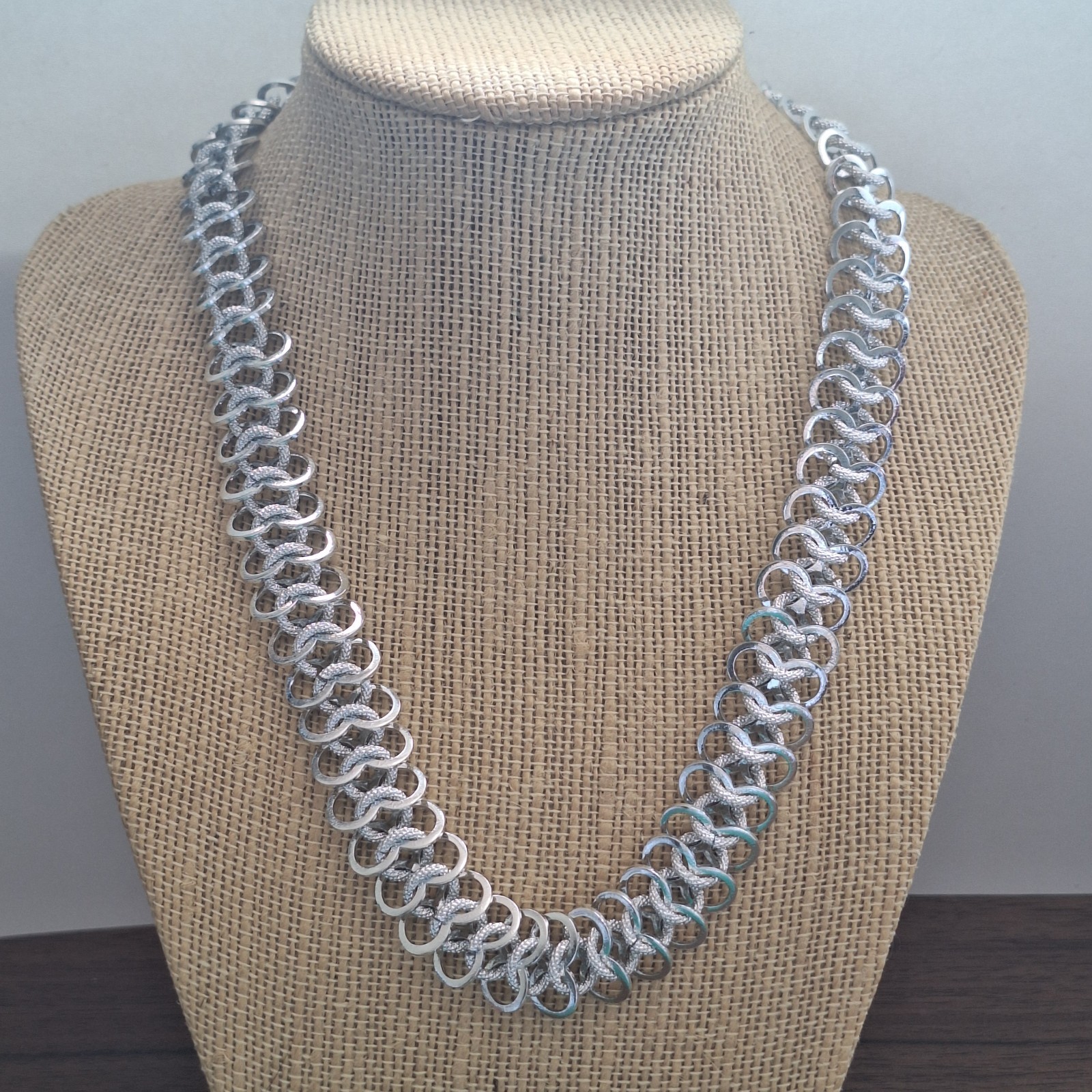 Vintage Germany Aluminum Chainmail Choker Necklace Mid‑Century minimalist 18.25″