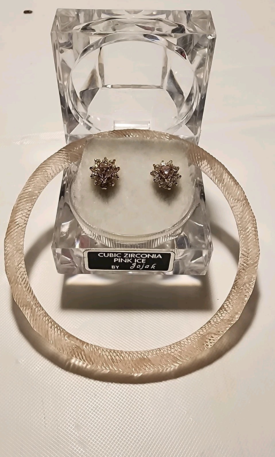 Vintage Pink Ice Bangle, Cubic Zirconia Pink Ice Earrings, Gift for her