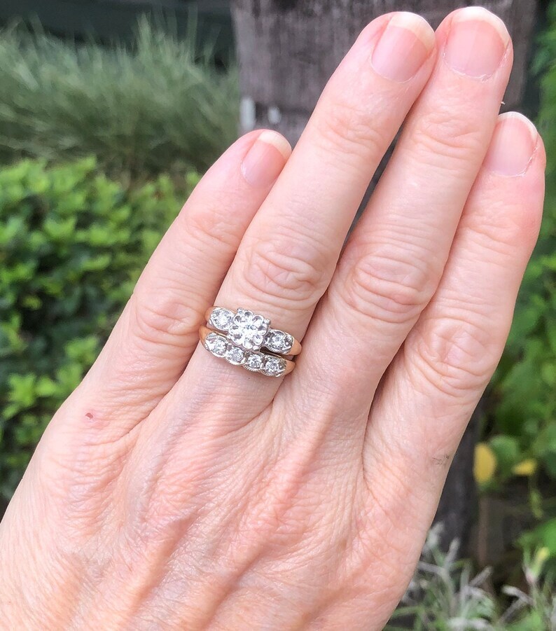 Vintage Engagement Ring and Wedding Band in 1.44 Ct Round Moissanite 925 Silver
