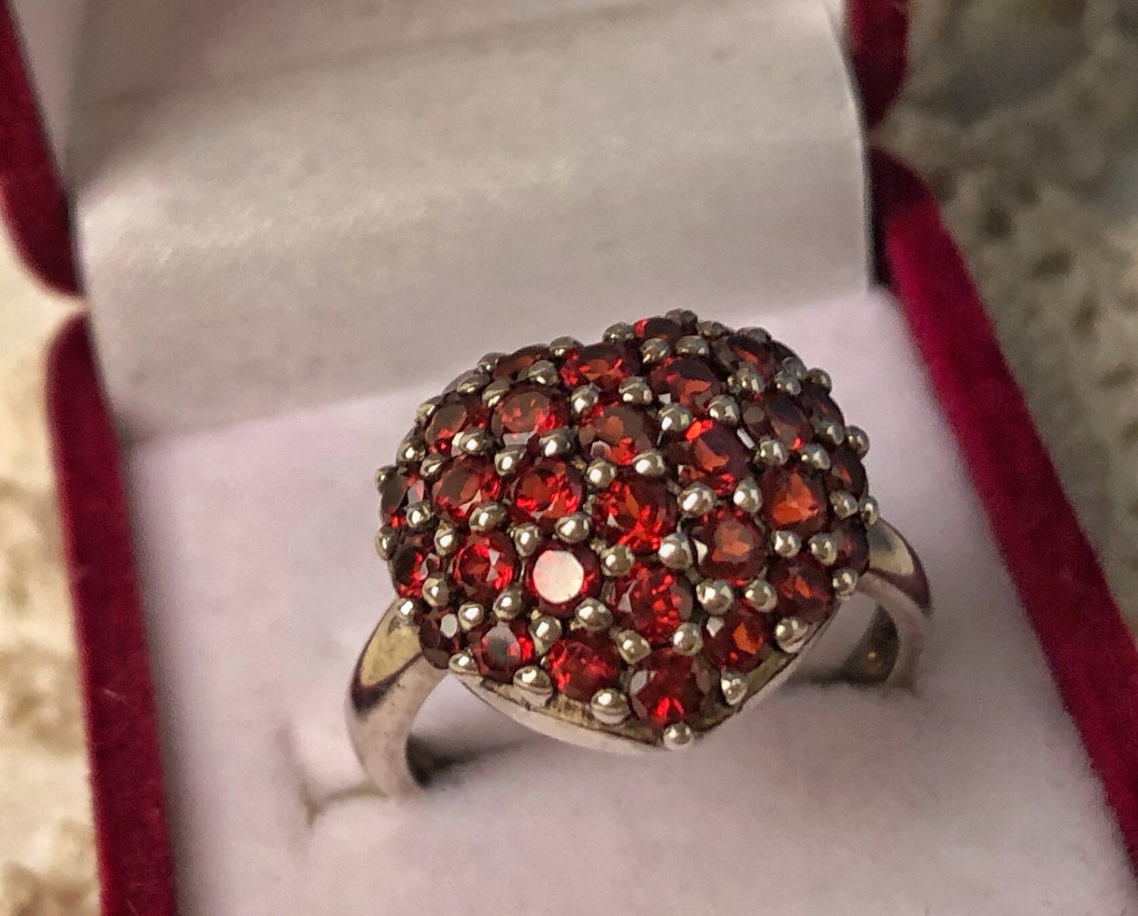 Rare Estate Vintage Ring Sterling Silver 925 Natural Czech Garnet Stone Size 6.5