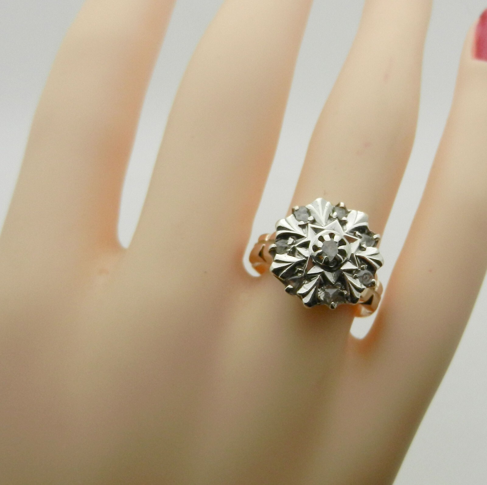 Antique Silver and 9kt Pink Gold and Rose Cut Diamond Ring size 7