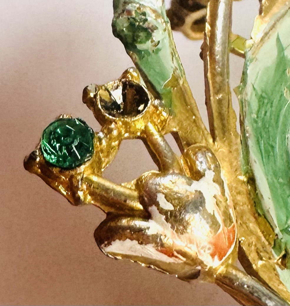 VTG Fred Gray Coro Rhinestone Hand Painted Brooch Pin -enamel wear + Unsigned