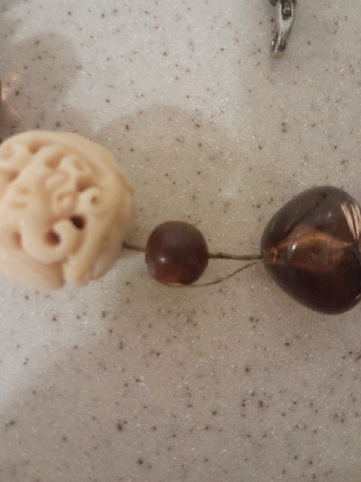 Vintage Teresa Goodall necklace signed ~multiple beads one carved bead Artisan