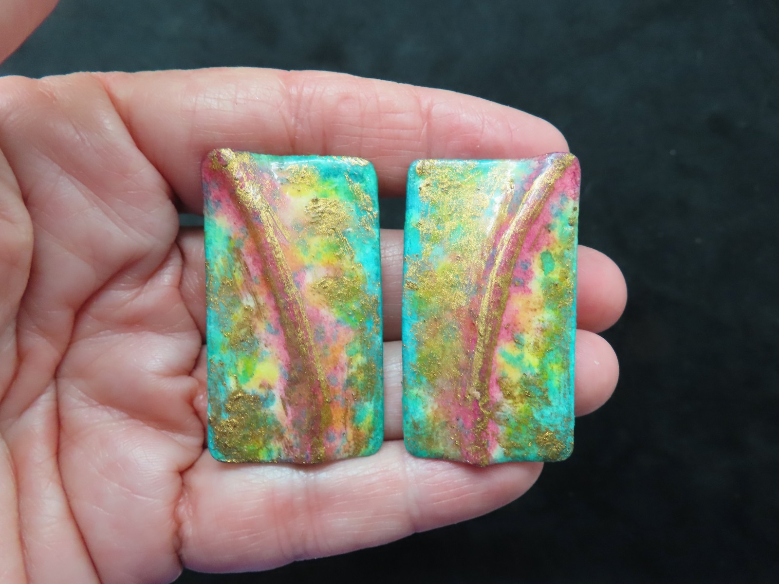 Vintage Artisan Sophisticated Elongated Bright Colorful Pierced Earrings