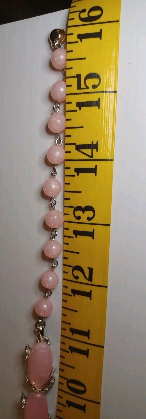 Vintage Kramer Necklace Earrings Signed Pink Thermoset Wit Rhinestone Silvertone
