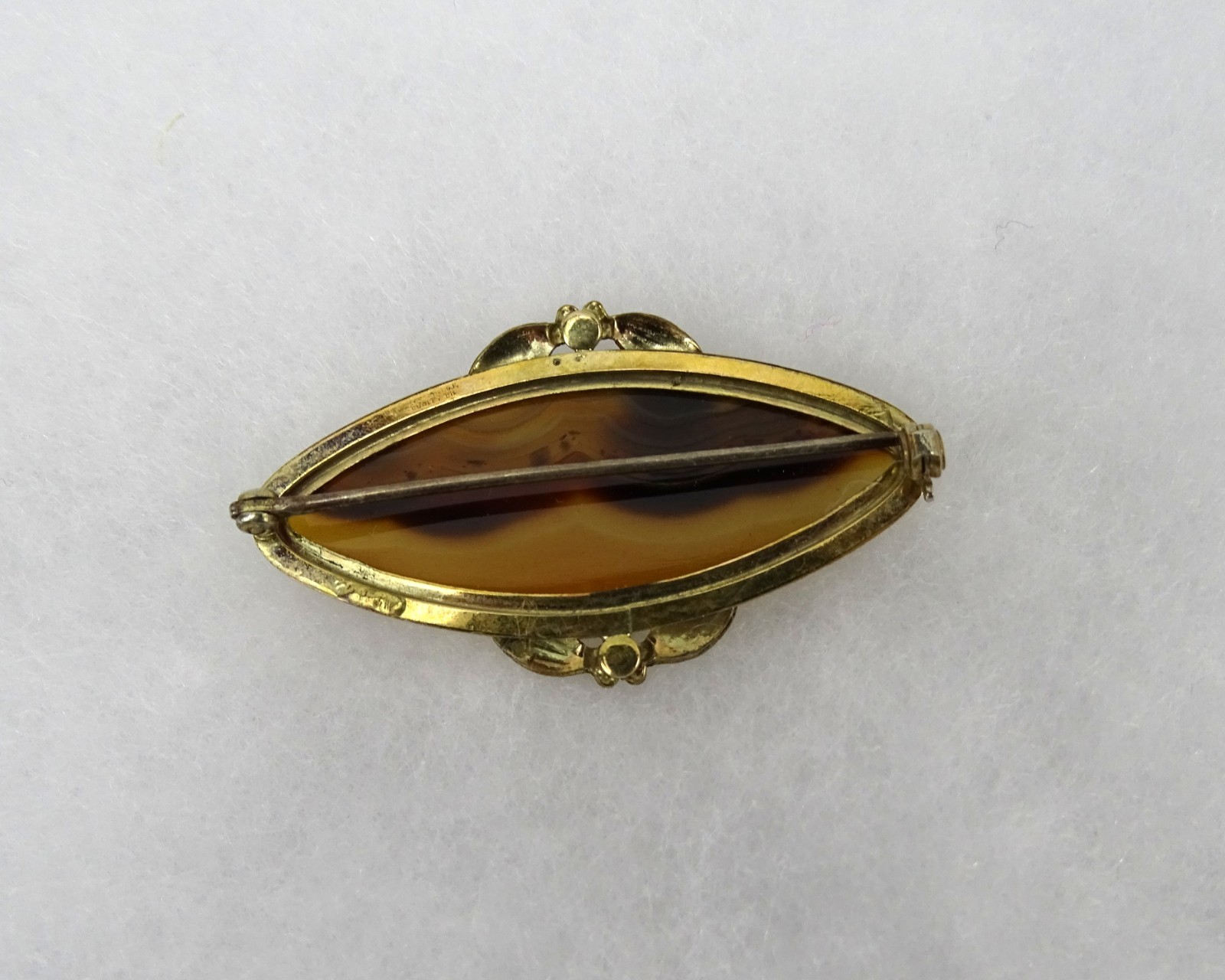 Vintage Banded Agate Brooch, Gold-tone Setting, Elongated Oval