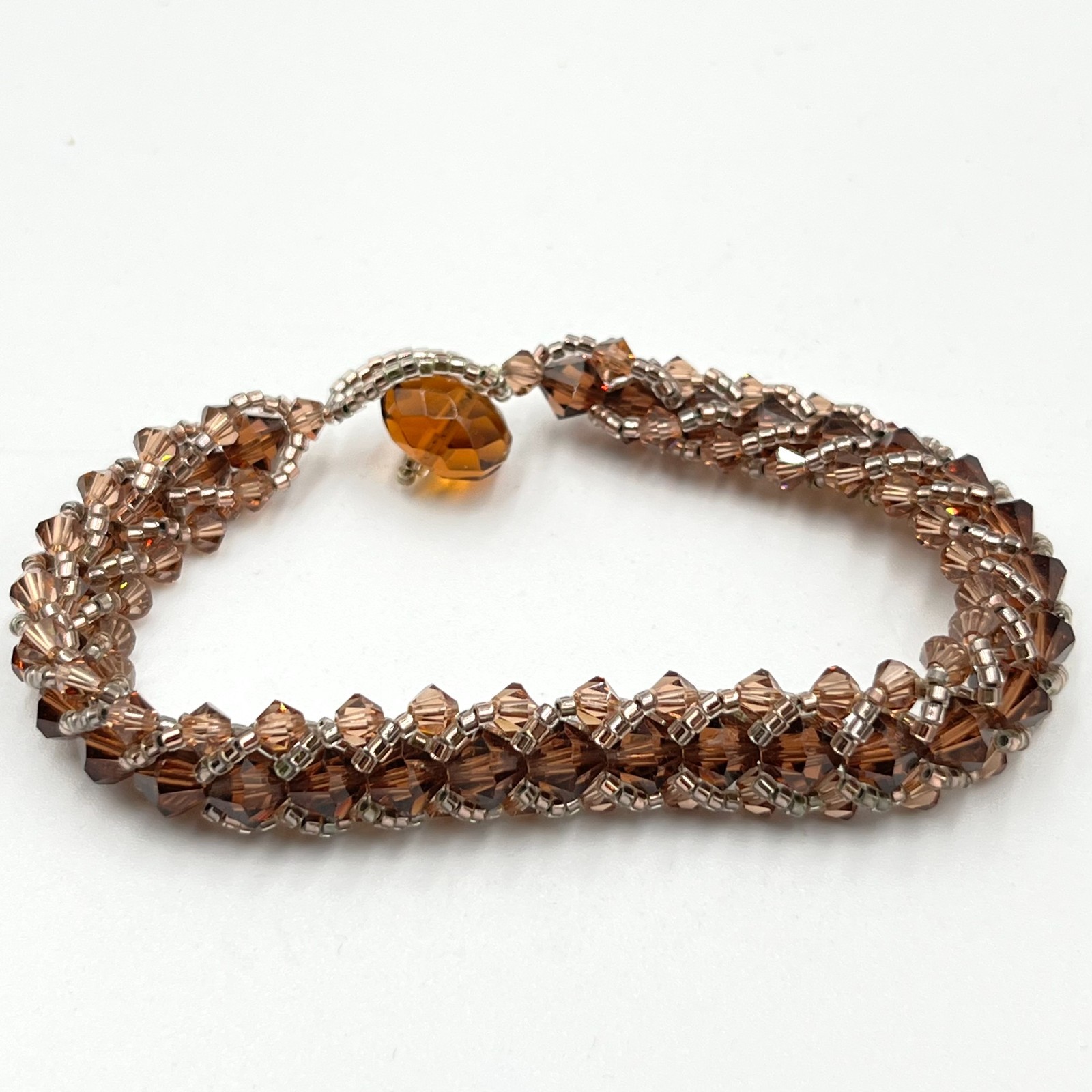 Vintage Brown Crystal Beaded Bangle Bracelet Retro Earth Tone Statement Jewelry