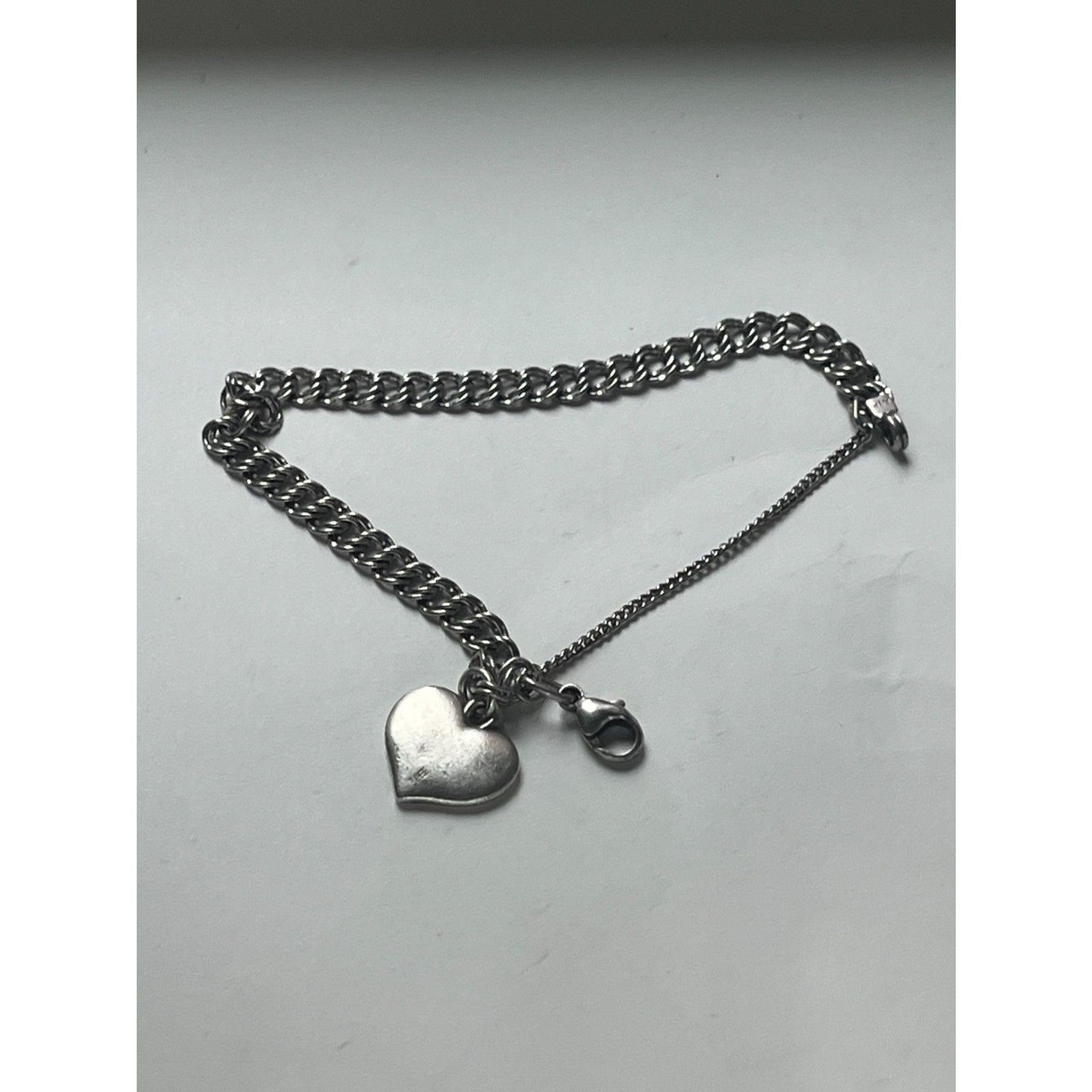 James Avery Sterling Silver Joyful Melody Heart Charm Double Curb Chain Bracelet