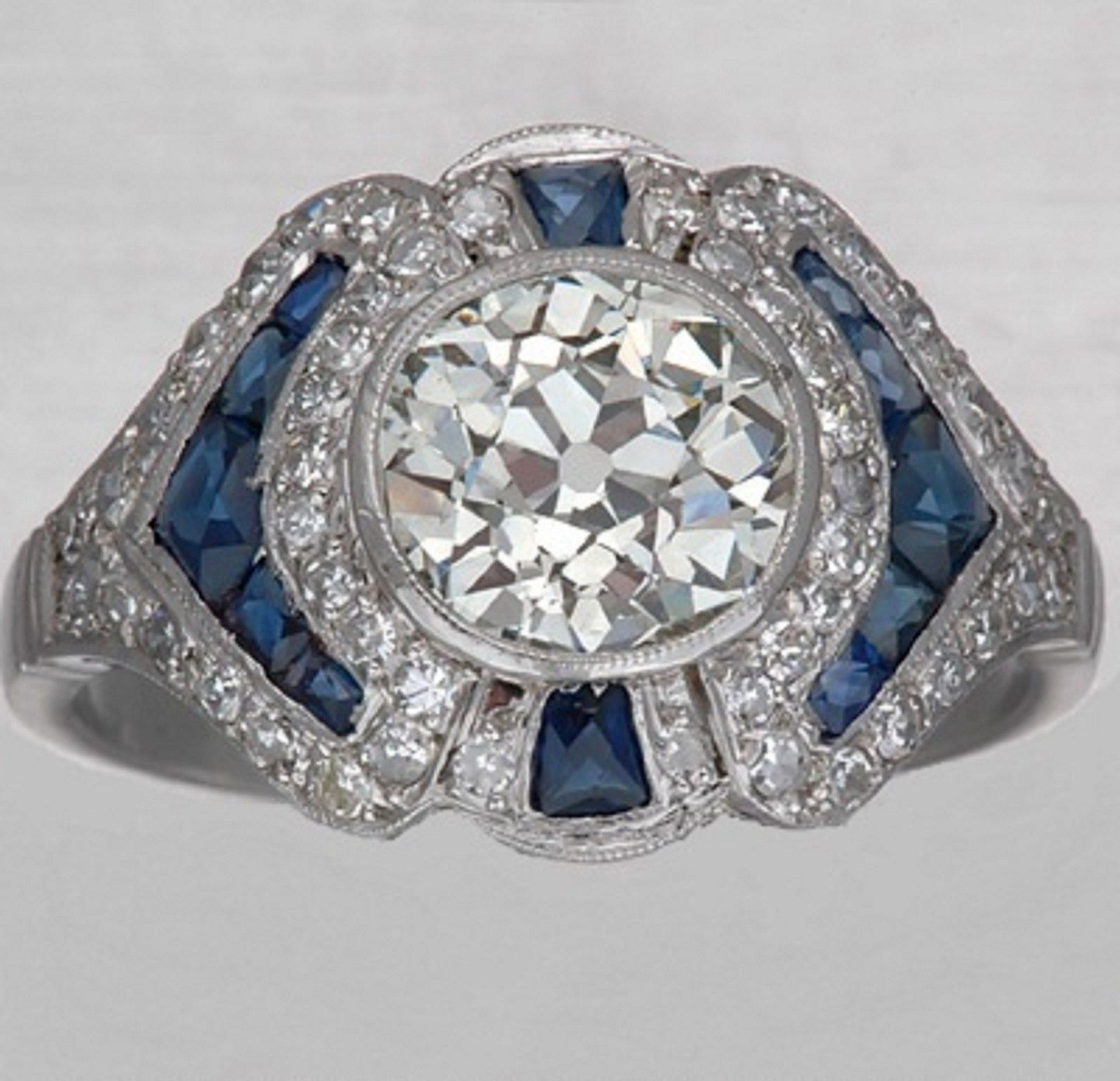 Vintage Art Deco Style Lab Created Diamond Engagement 14K White Gold Finish Ring