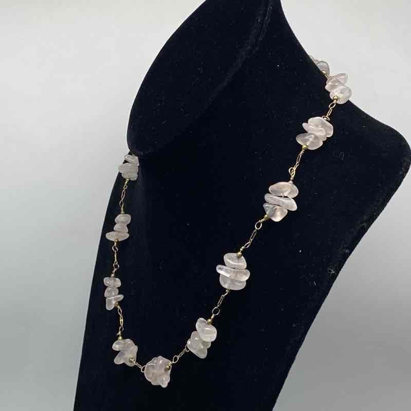 14K Gold Filled Rose Quartz Chip Station Necklace 19″ 1/20 14KGF 30g