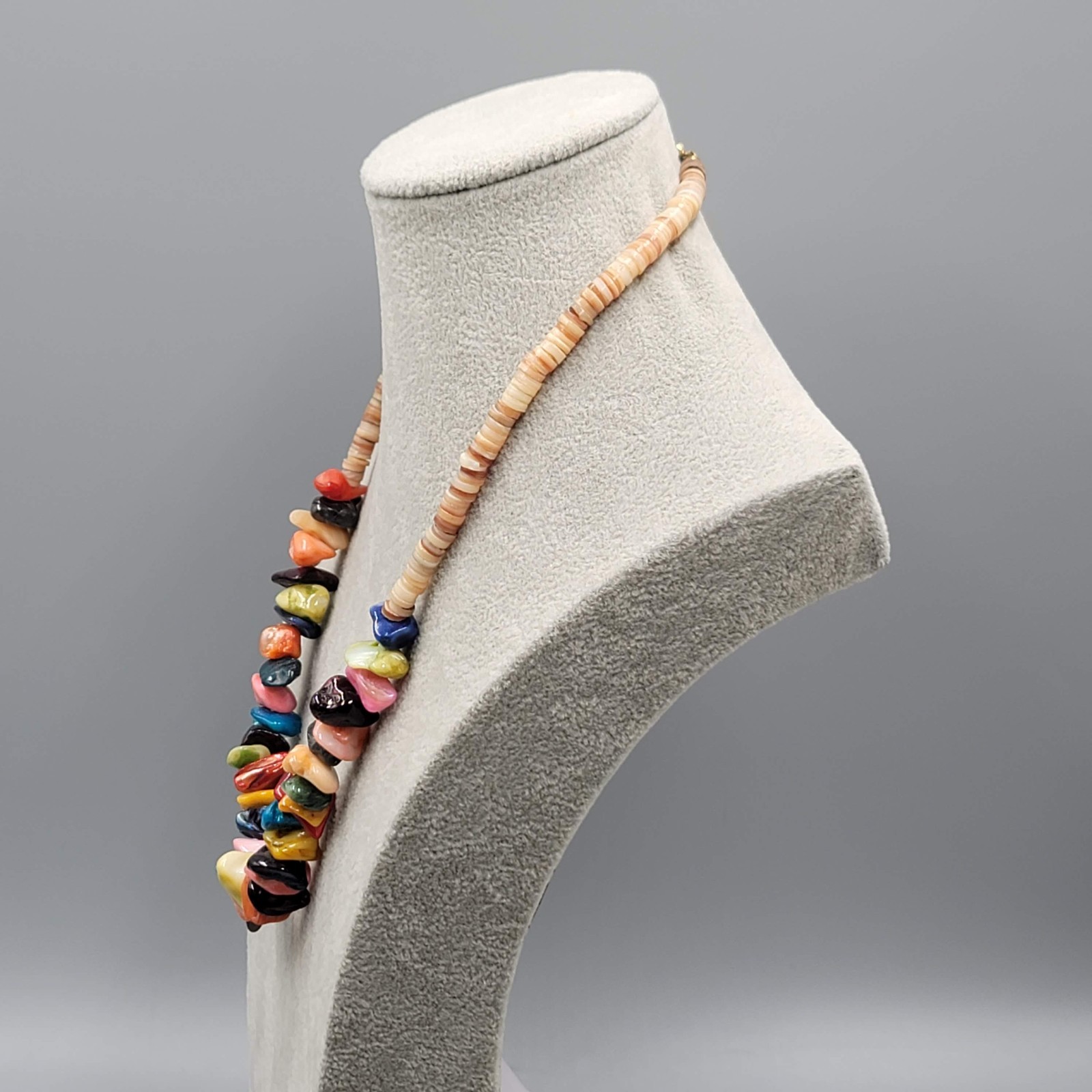Vintage Dyed Shell Beads Necklace Statement Multicolor 20 in