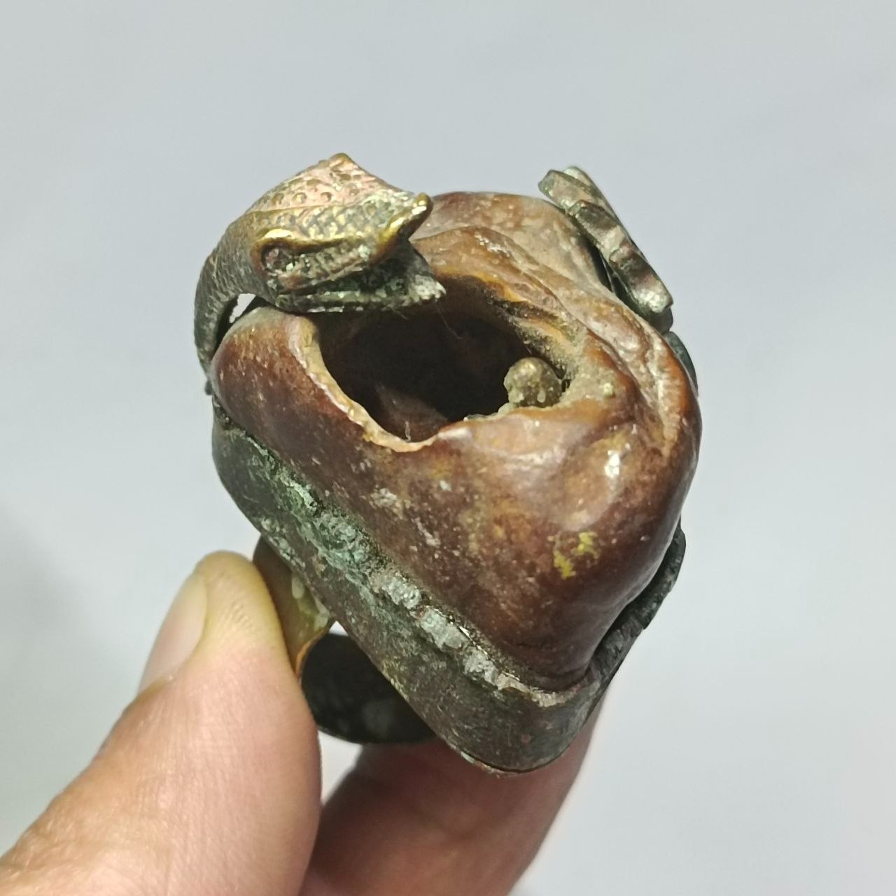 Vintage handmade copper snake ring, rare serpent design collectible