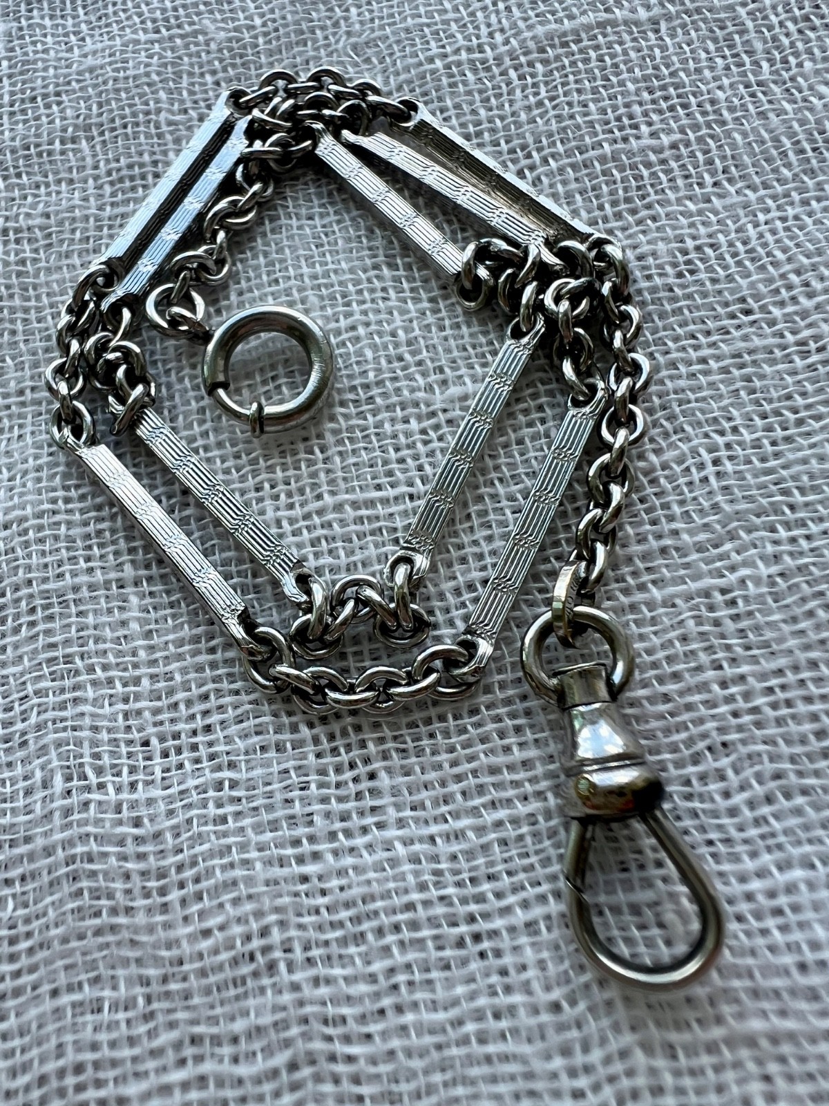 Vintage Mid Century 1/40 RGP White Gold Tone Watch Chain Bar Link Dog Clip 13.75