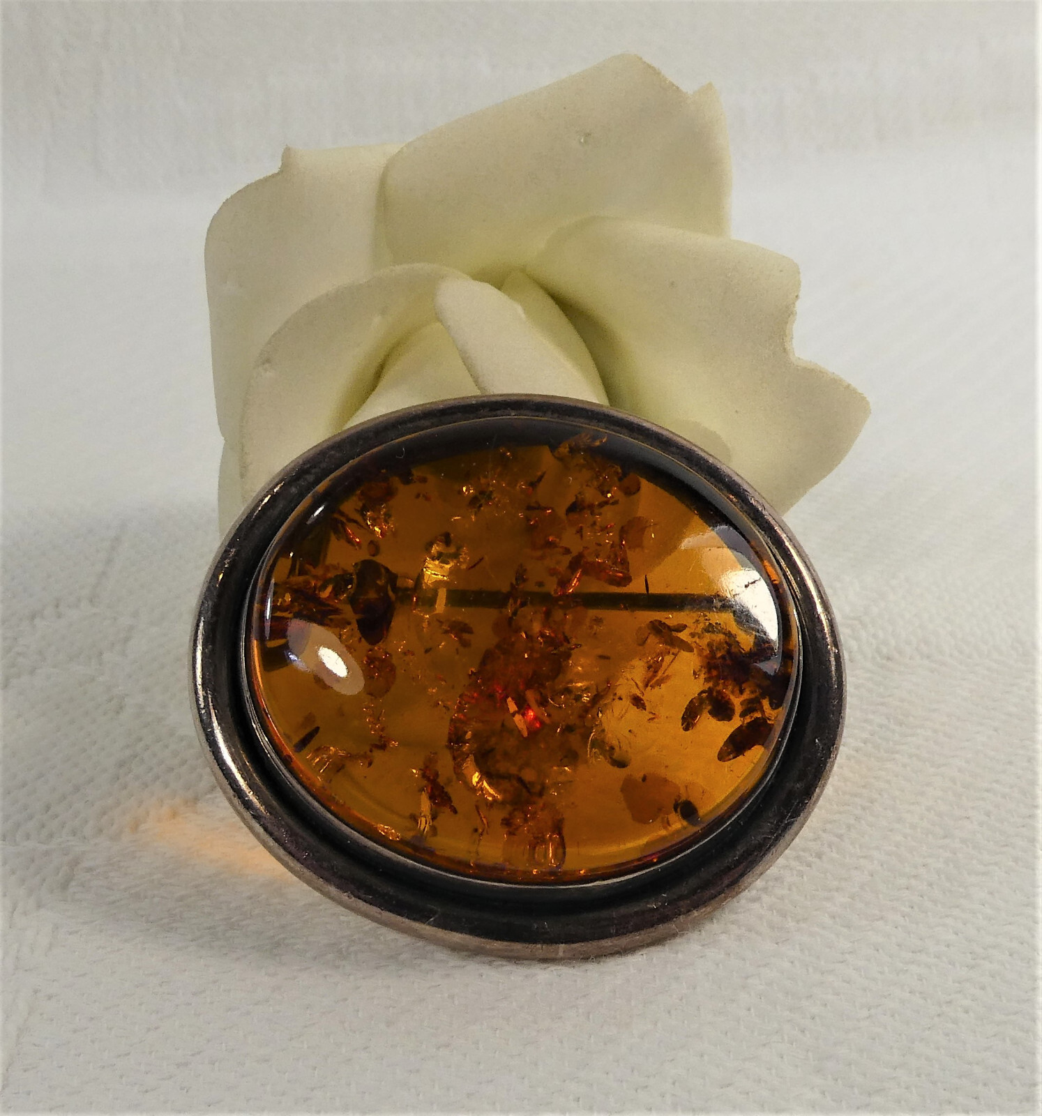 Large Vintage 925 Sterling Silver Baltic Amber Brooch 4cms Statement Brooch