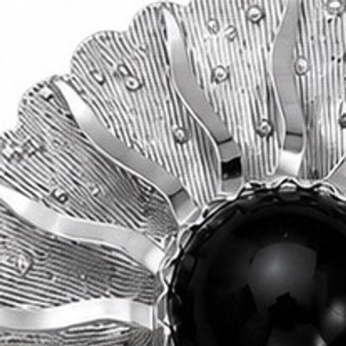 Vintage Sarah Coventry Black Cabochon Silver Tone Sunburst Brooch Pin Signed