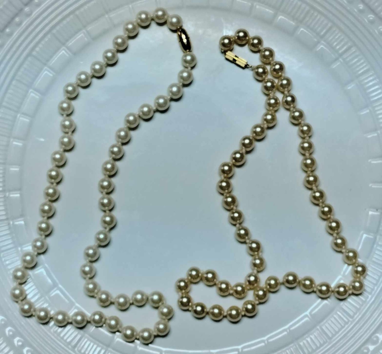 2 VINTAGE FAUX PEARL ROUND BEAD STRAND NECKLACES -16″
