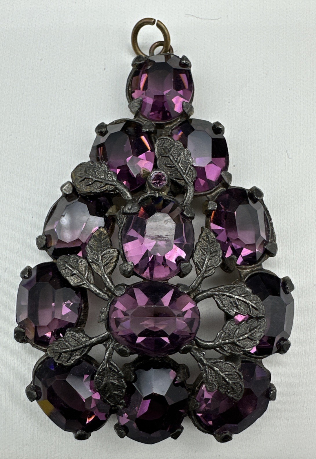 Vintage Purple Czech BohemianOpen Back Rhinestone Pendant 2.5”, Stunning!