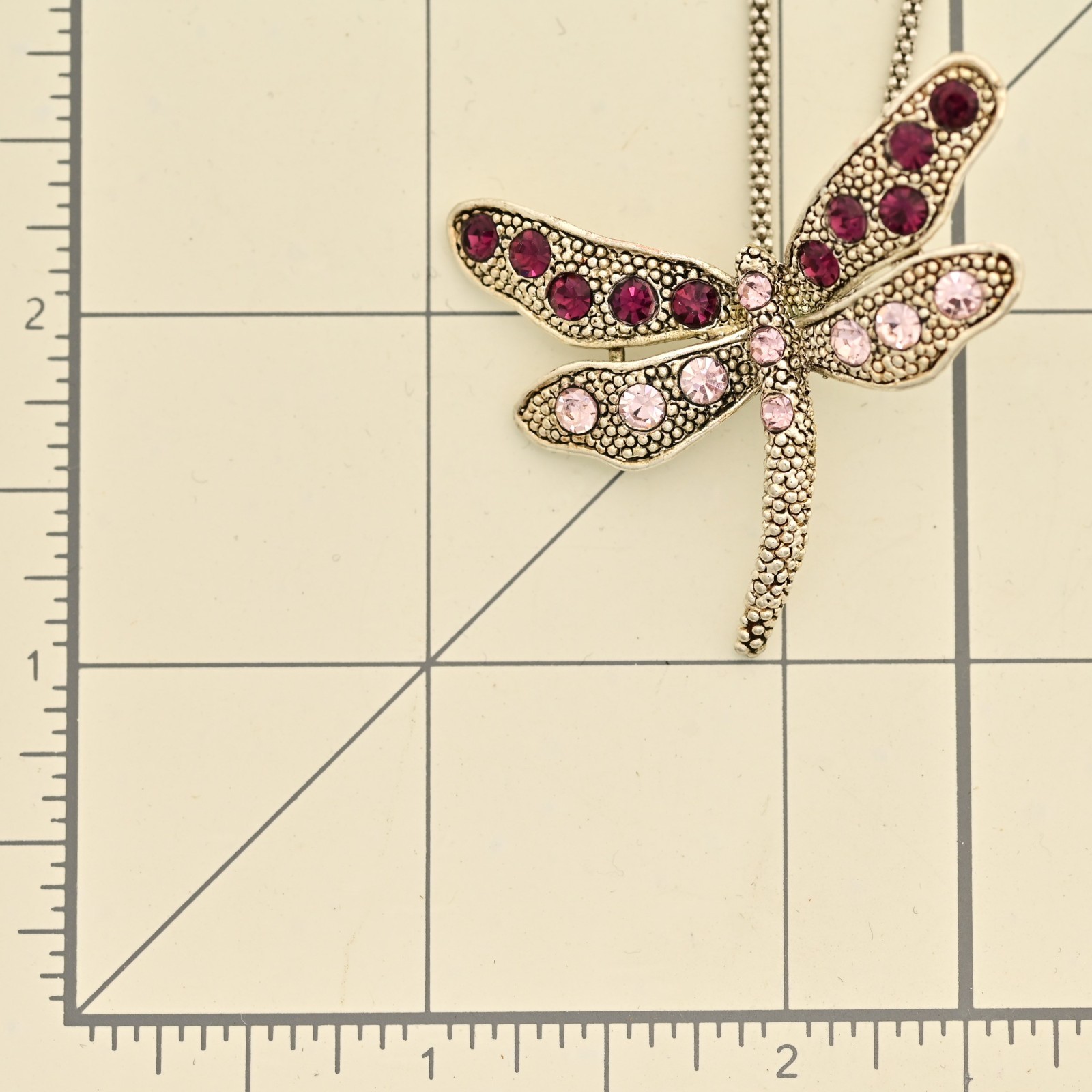 Vintage Original Sterling Silver Pink Gemstone Dragonfly Pendant Estate Necklace