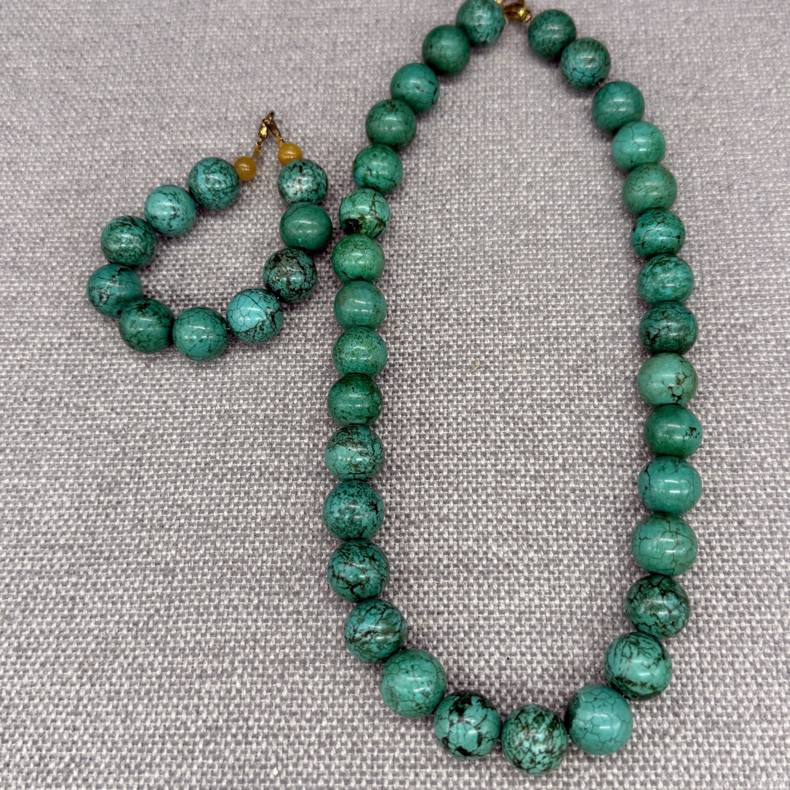 Vintage African Turquoise Necklace Bracelet Jewelry Set Large Heavy Chunky Boho