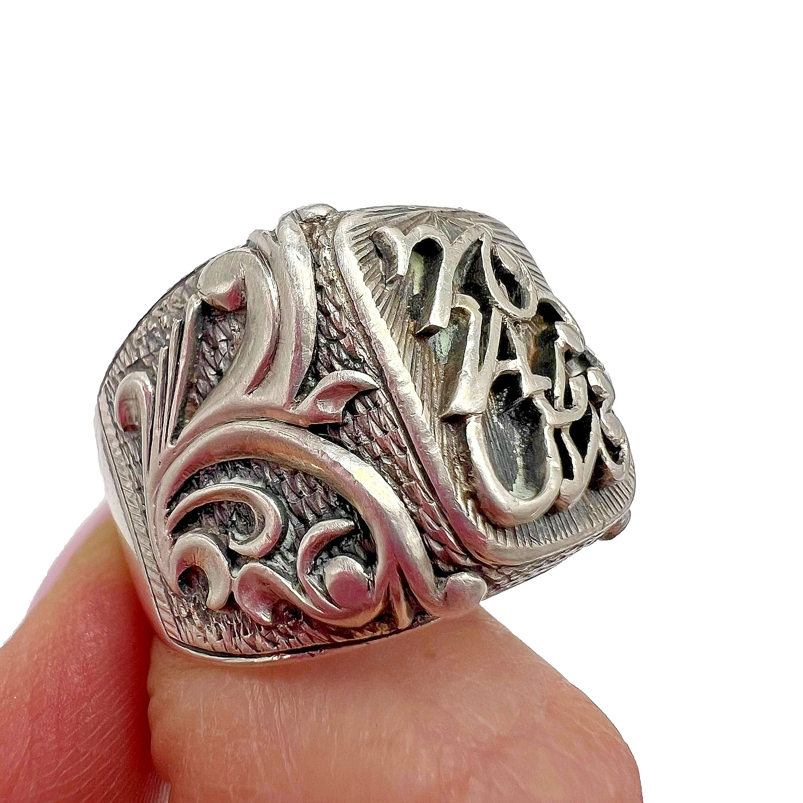 Ring 925 Sterling Silver Vintage Massive Men’s Jewelry Ornate Monogram Size 10.5