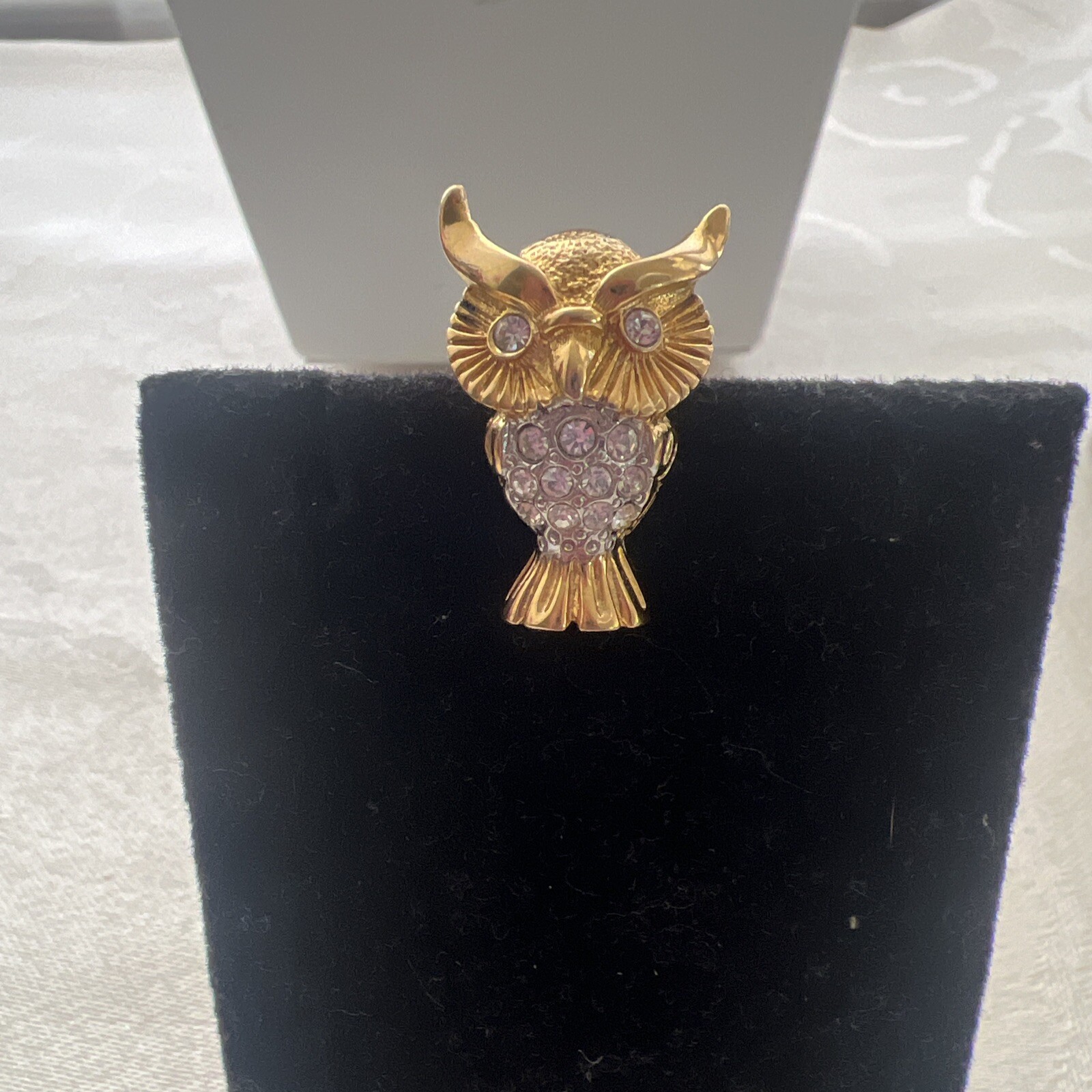 Vintage Rhinestone Owl Pin Brooch