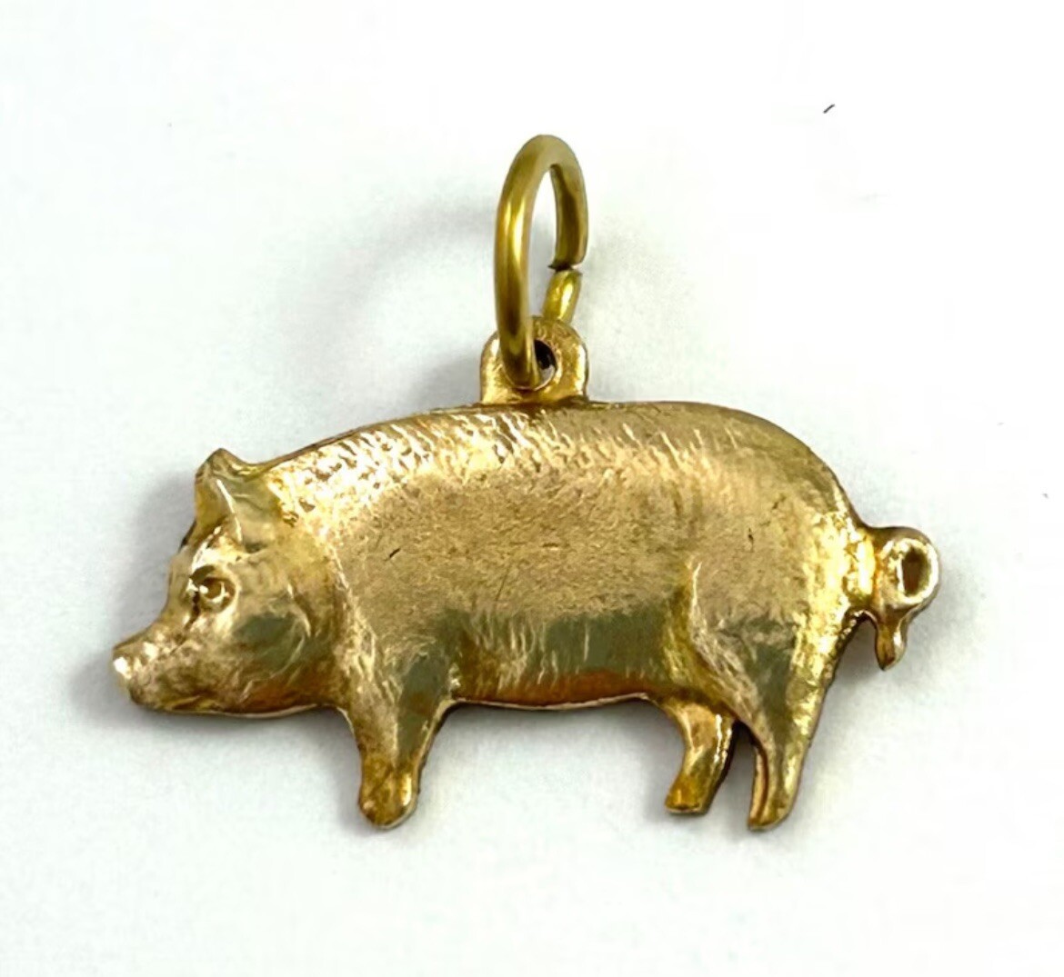 Vintage Pig Charm Necklace Pendant Tiny Piggy Vintage Jewelry Brass Animal Charm