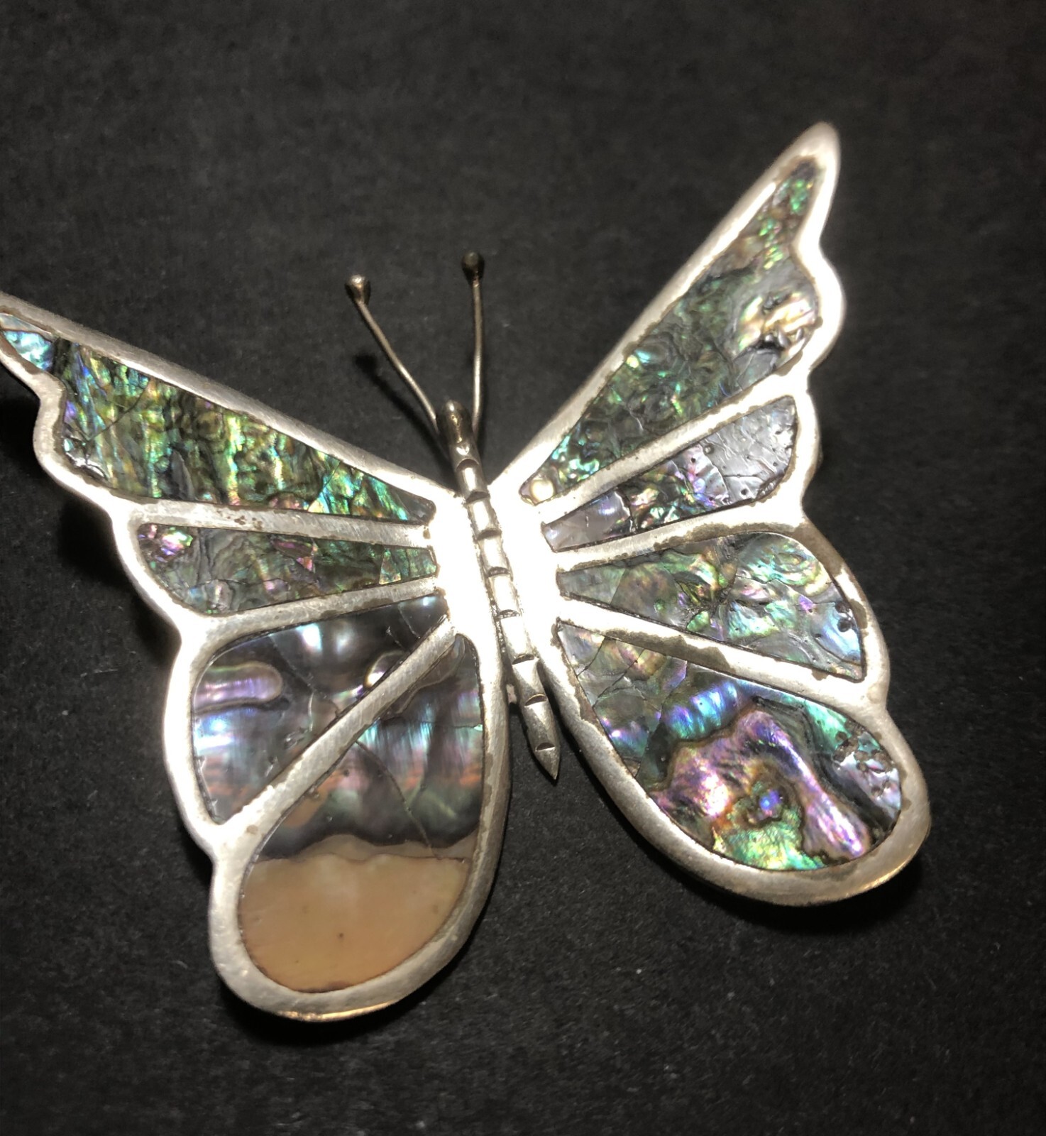 Vintage Abalone Shell Inlaid in Silver Butterfly Pin Brooch