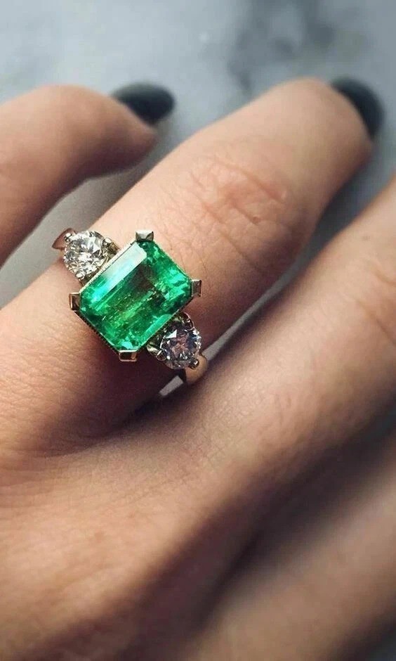 5.3Ct Art Deco Style Lab Created Emerald Engagement 14K White Gold Finish Ring