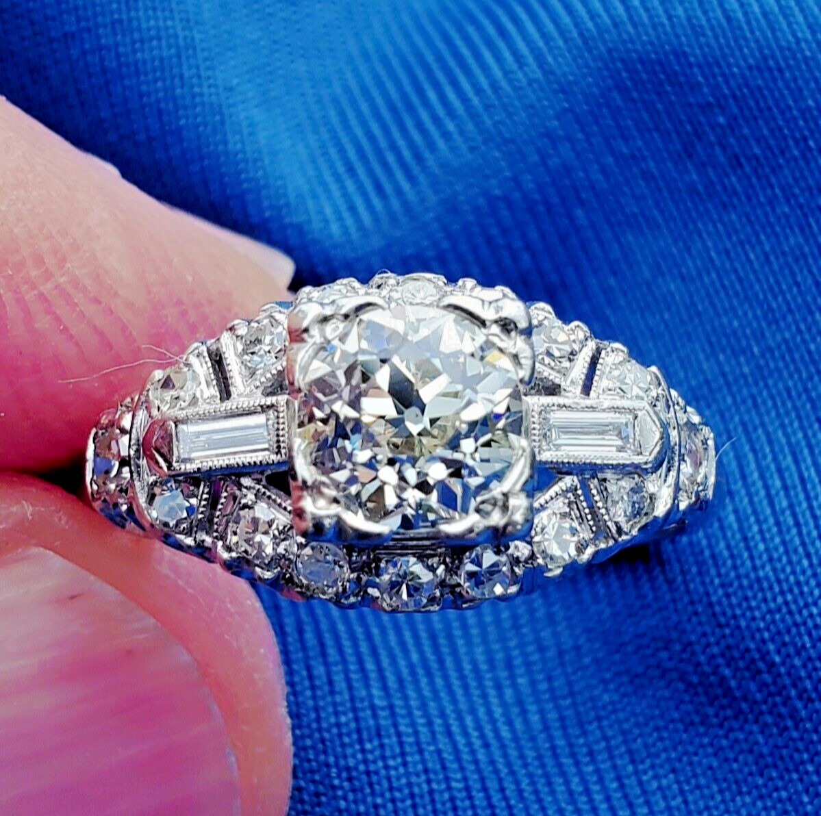 Original EARTH MINED DIAMOND Art Deco Engagement Ring Antique PLATINUM Solitaire