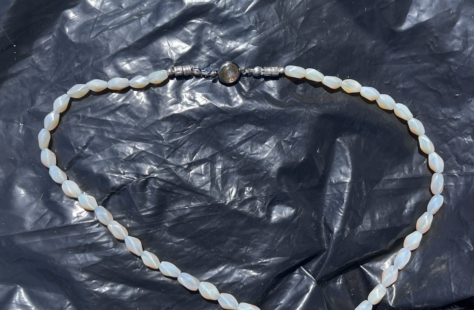 Vintage Australian Opal Bead Necklace 17” Silver Clasp Good Quality Opal Beads