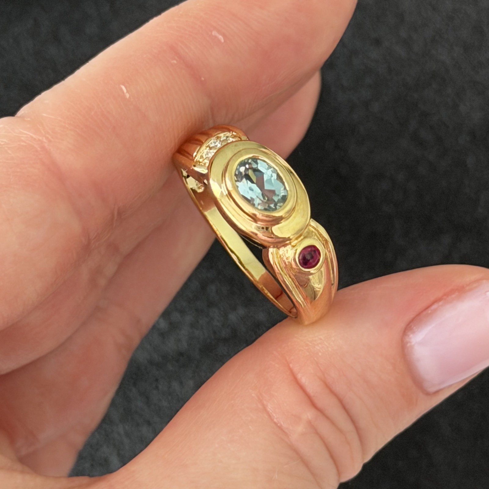 Ross Simons 925 Sterling Silver Gold Vermeil Blue Topaz Multi Stone Ring Size 10
