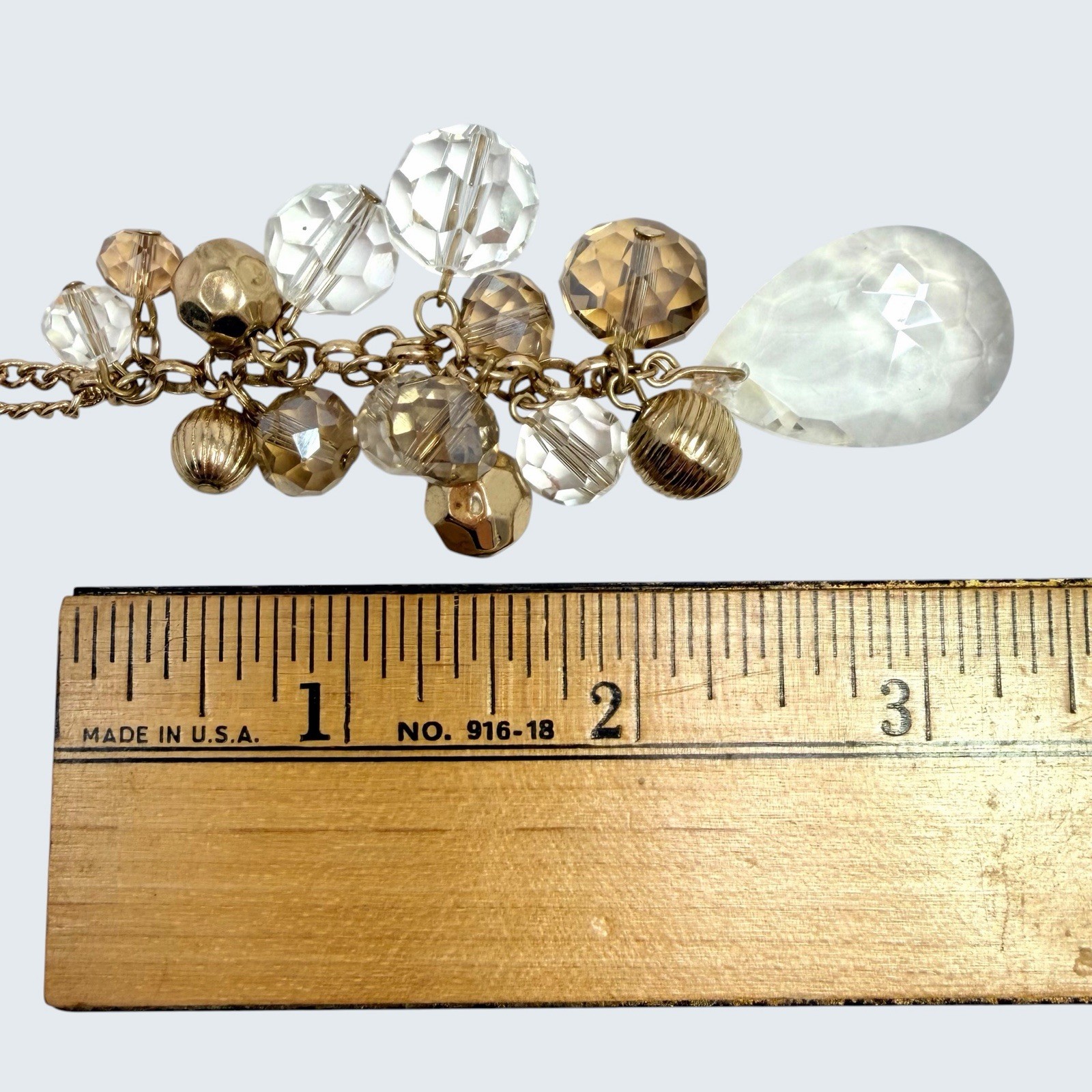 Vtg Clear Acrylic Cluster Gold Tone Beads Teardrop Long Pendant Necklace