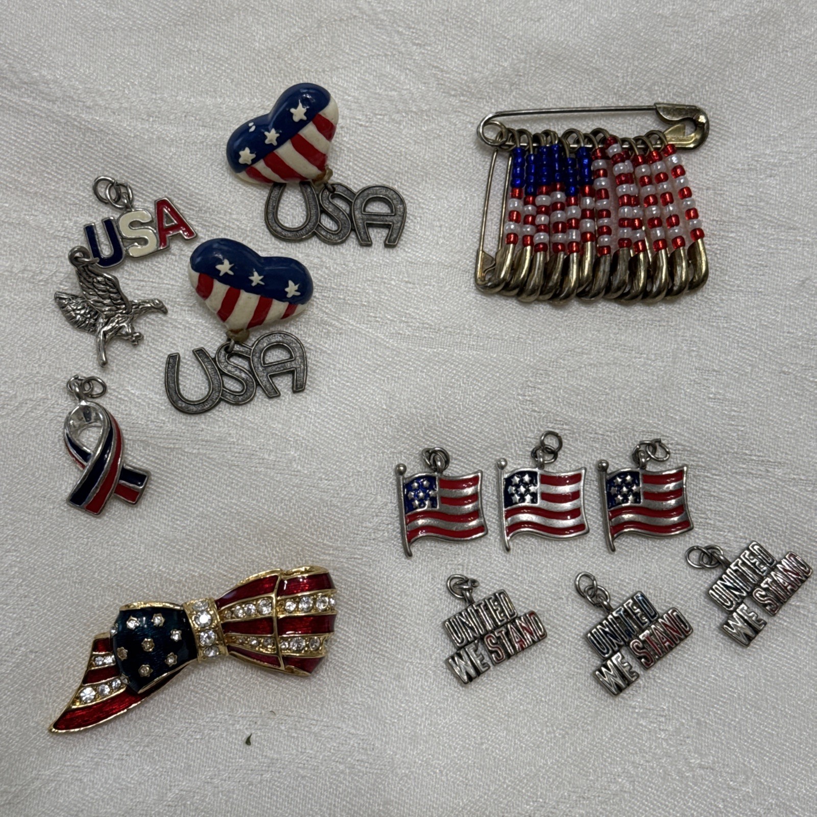 VTG 4th Of July Costume Jewelry LotCarolee Brooch USA 250th Birthday Celebration
