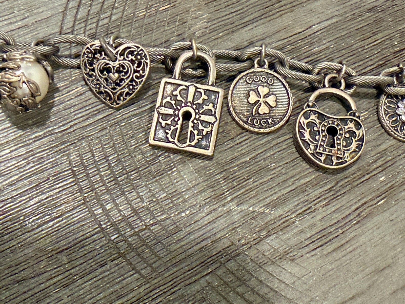 Vintage 90s Y2K American Eagle Brand Love & Luck Charm Bracelet