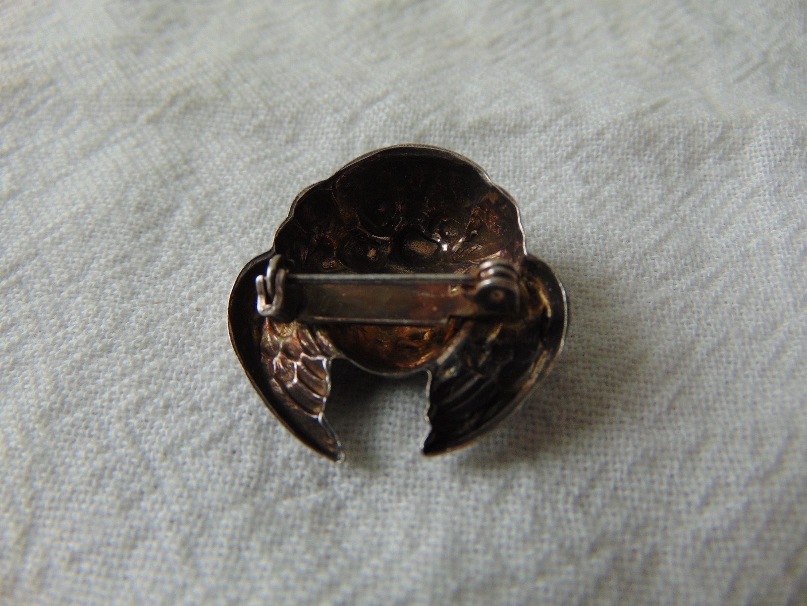 vtg oxidized silver Angel Face brooch