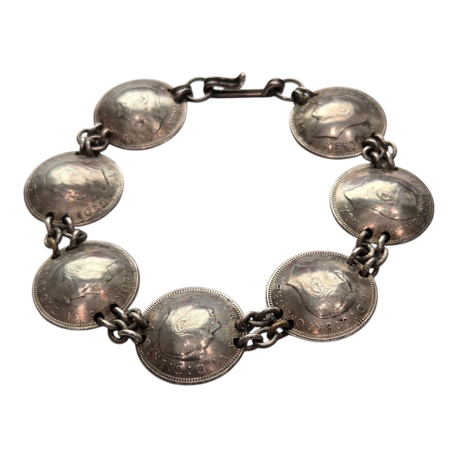 Vintage 1945 British Sixpence Coin Bracelet King George VI WWII Era 7.5 Inch