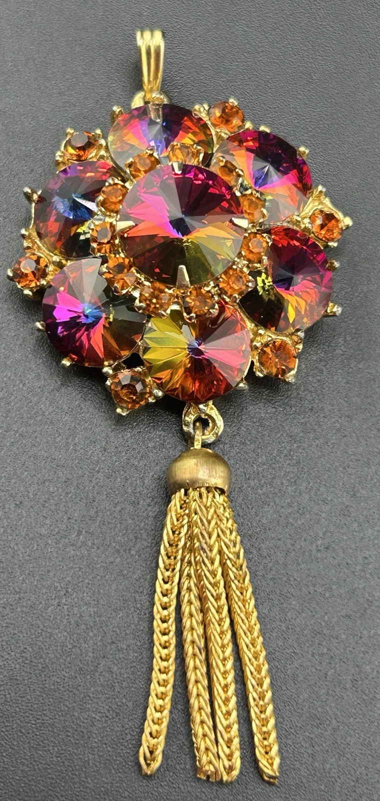 Vintage Edlee Watermelon Rivoli Gold Tone Dangle Pendant