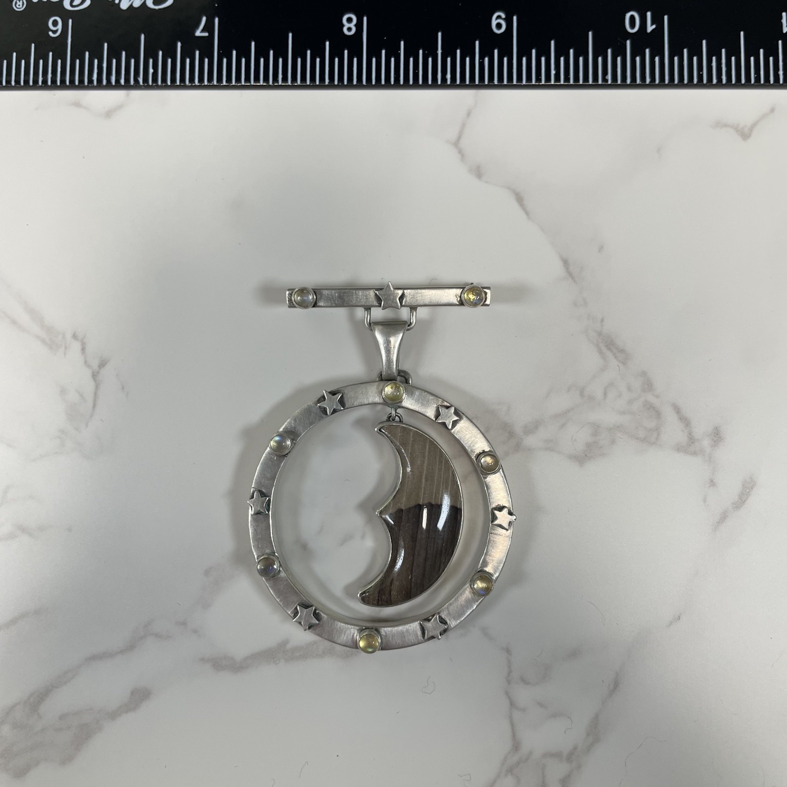 Ken Kantro 29gram S Silver Pendant & Brooch Crescent Moon, Chatoyant Tiger’s Eye