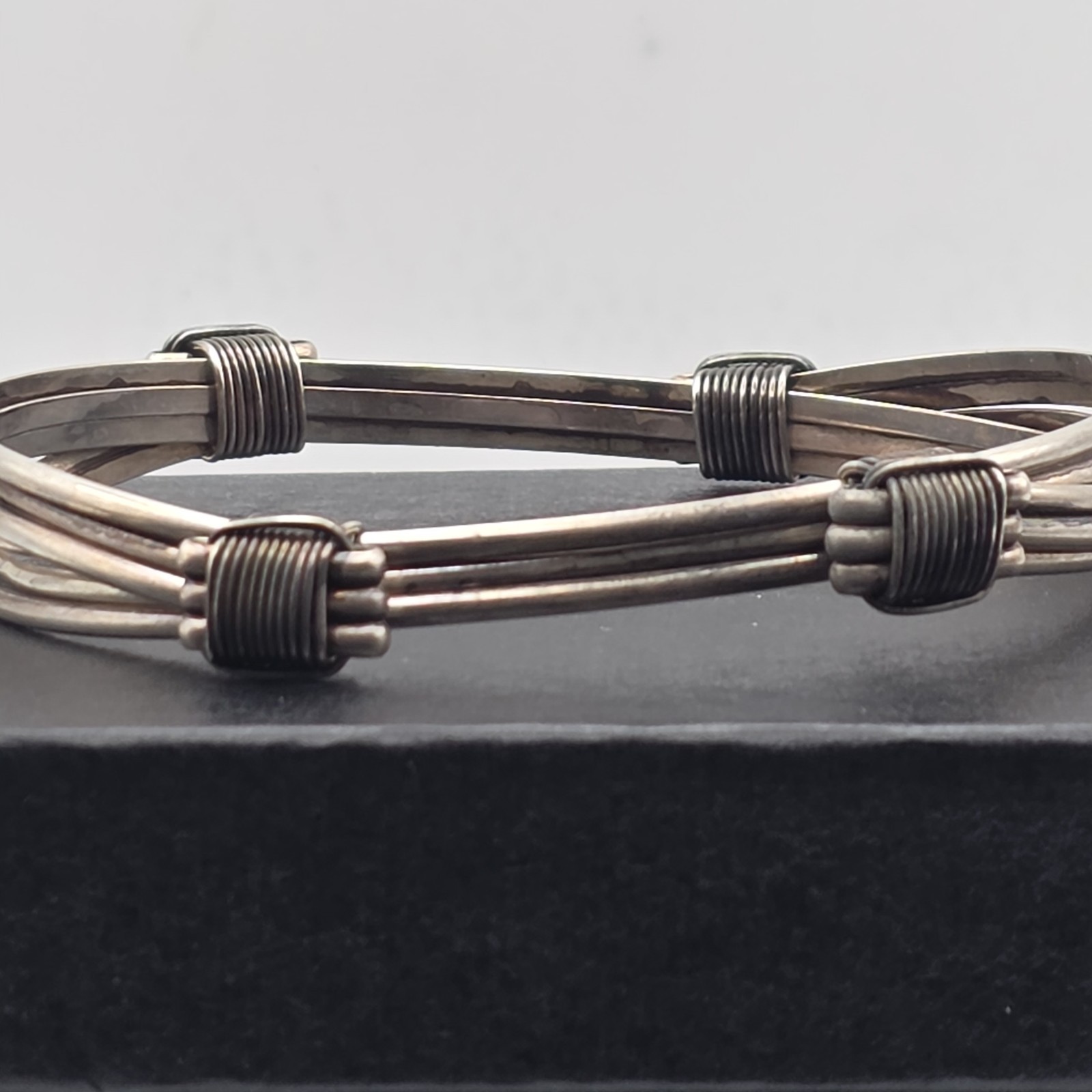 Vtg Brutalist Sterling Silver Wire Wrapped Bangle Bracelet Multi Strand 3″ 30+g