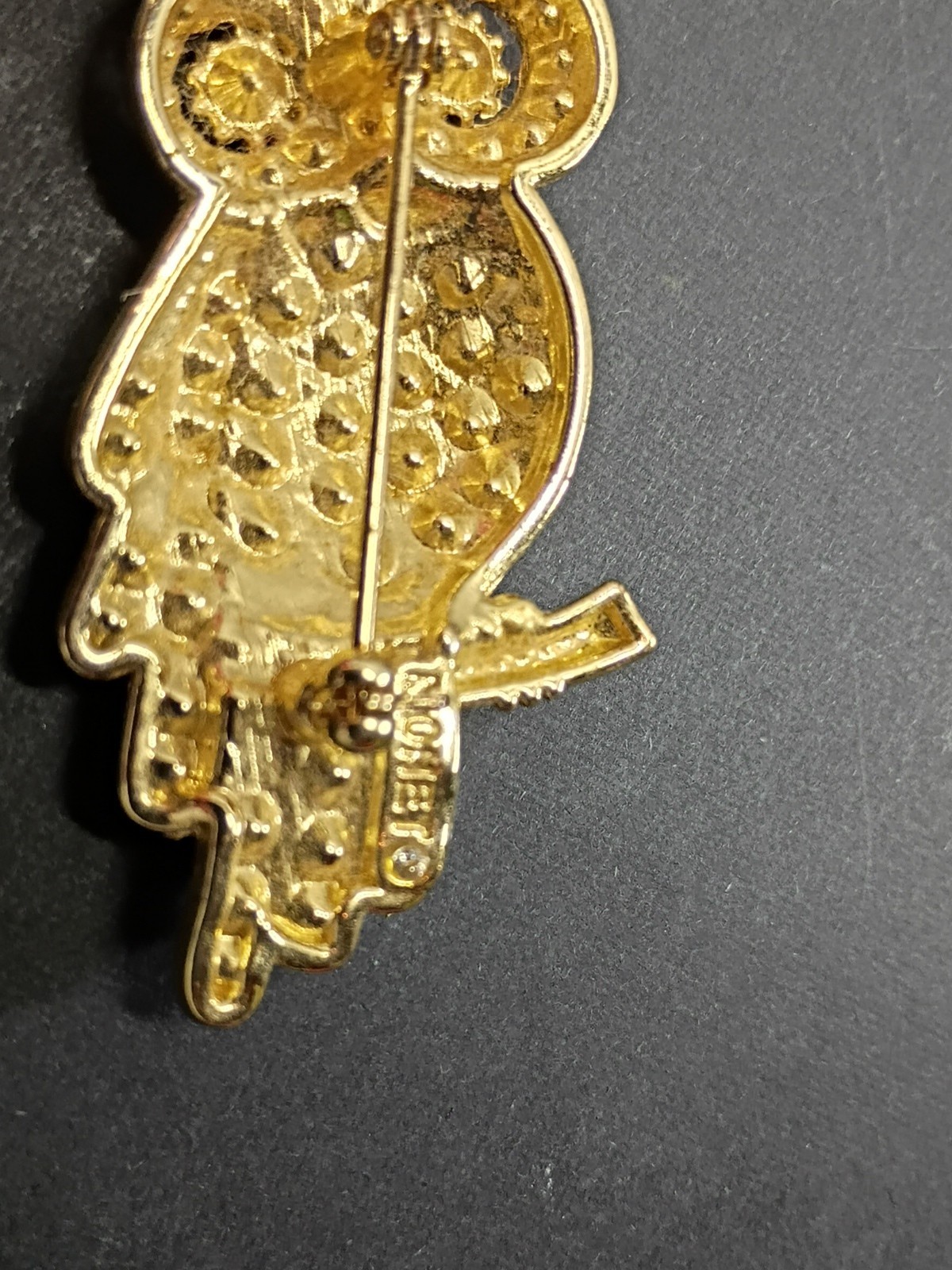 MONET Owl Brooch Gold Tone Pin With Multi Color Rhinestones