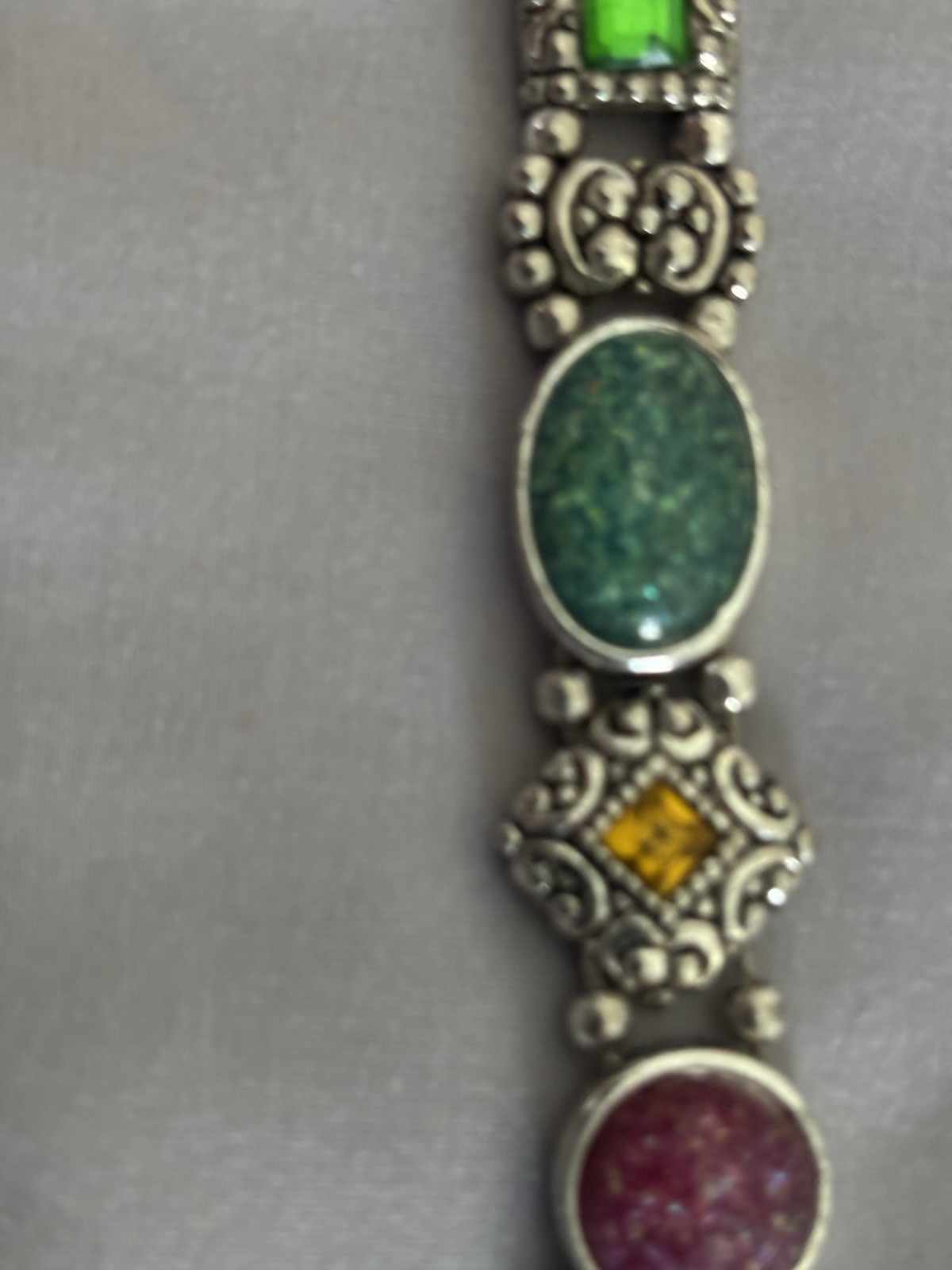 Victorian Revival Slide Charm Bracelet Colorful Confetti Glass Cabochons