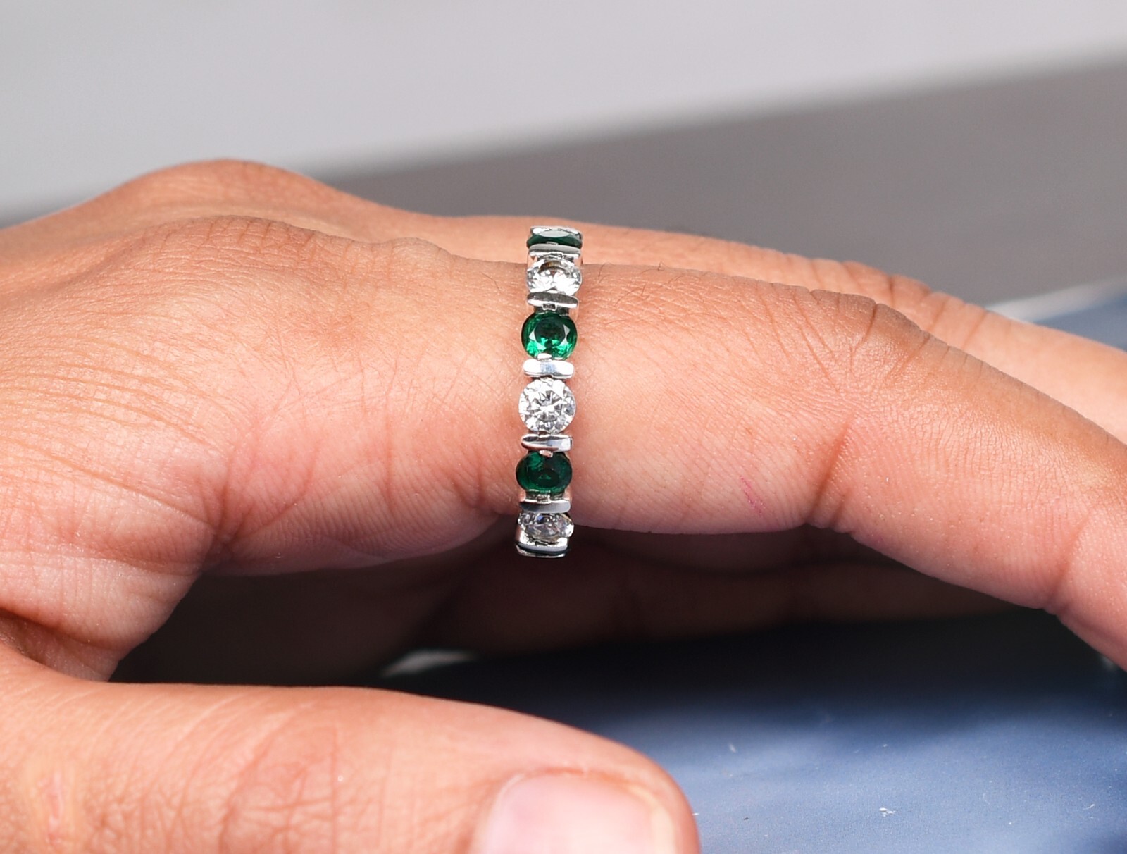 Emerald With Diamond Ring Birthday Gifts For Her Round Stacking Ring Birthstone