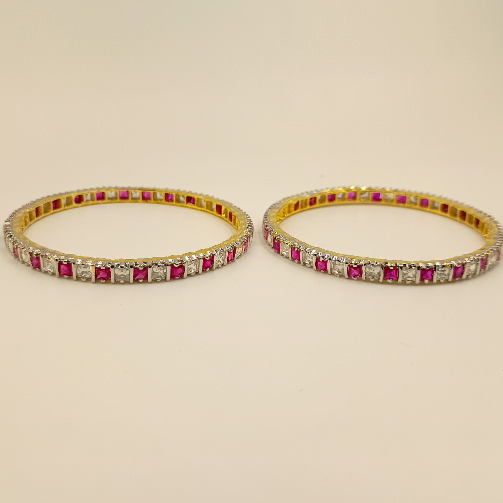 South Indian Style Ruby CZ Bangle Set 22K Gold Plated Traditional Bridal Jewelry