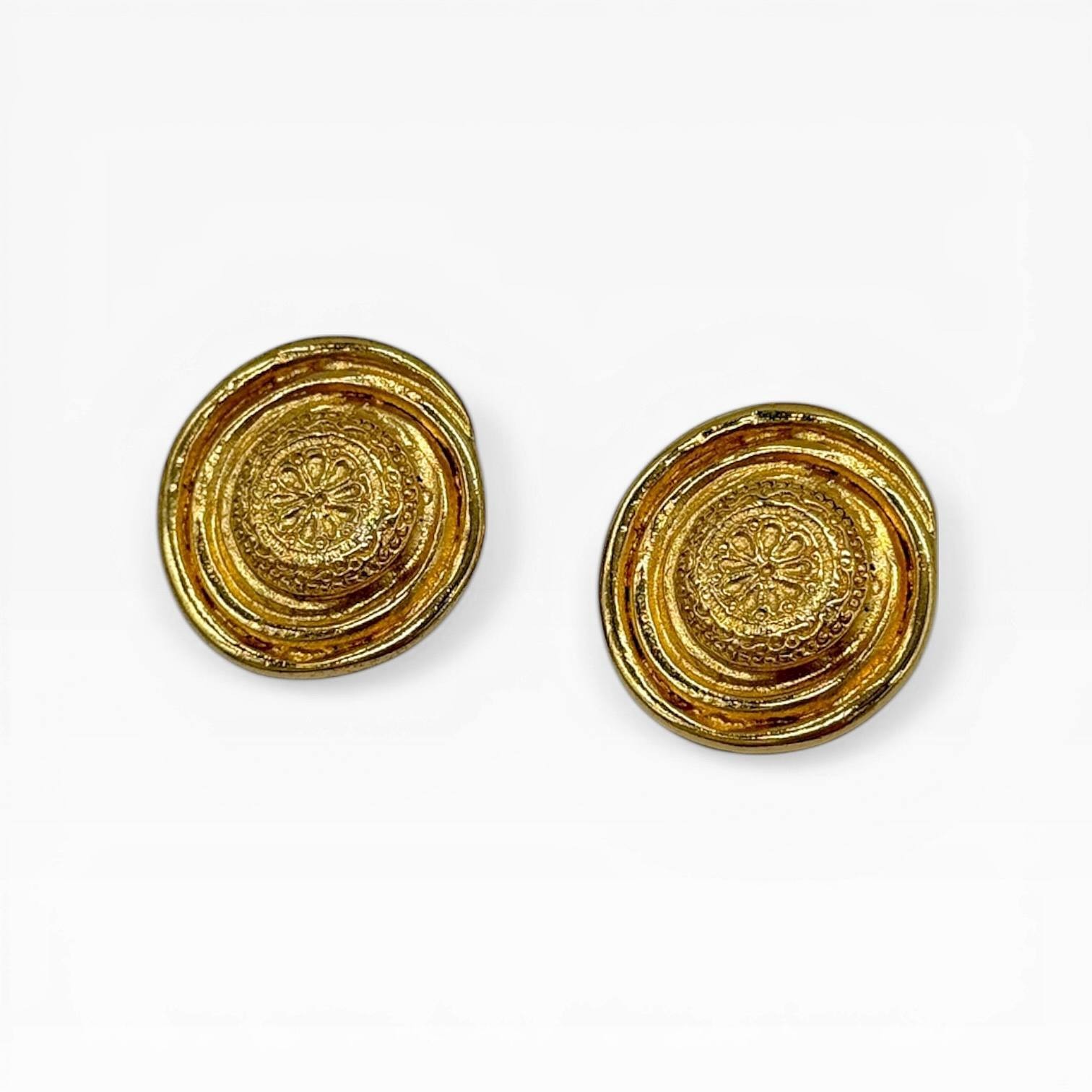 Vintage Yves Saint Laurent Gold Tone Clip On Earrings France 1980s