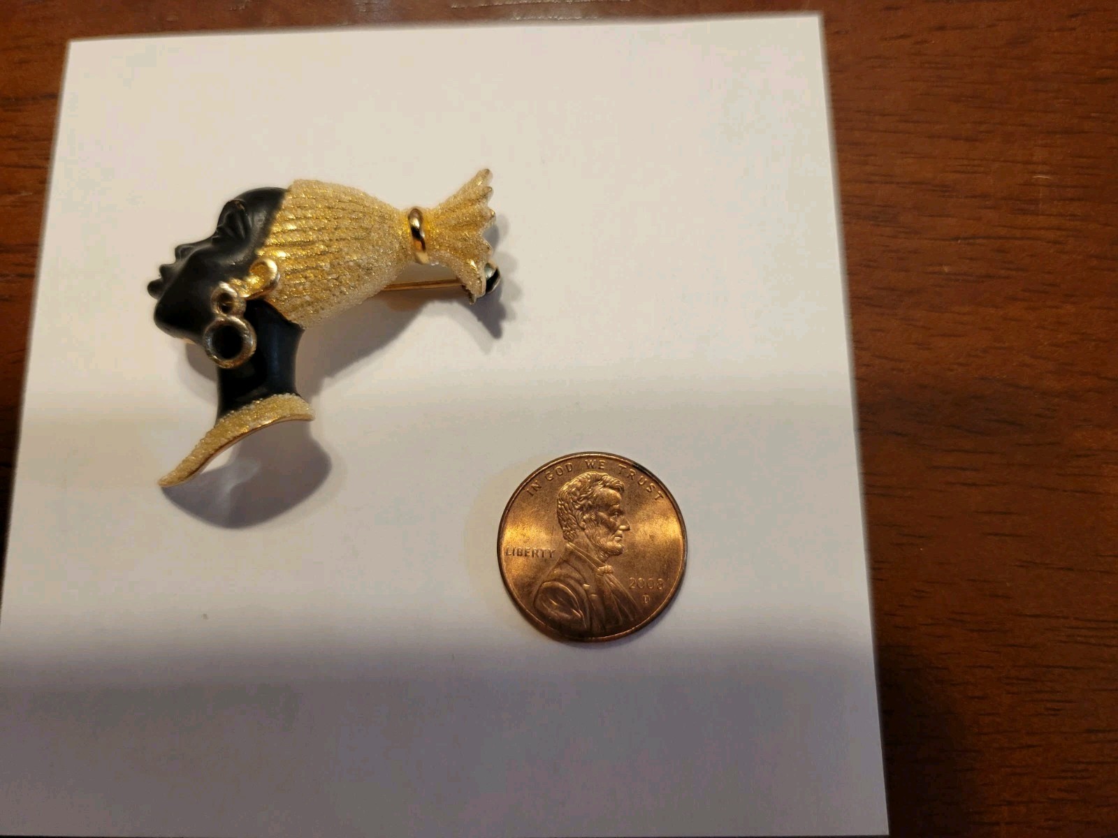 Vintage Art Decor Style Blackamoor African Nubian Queen Gold Tone Brooch 50’s