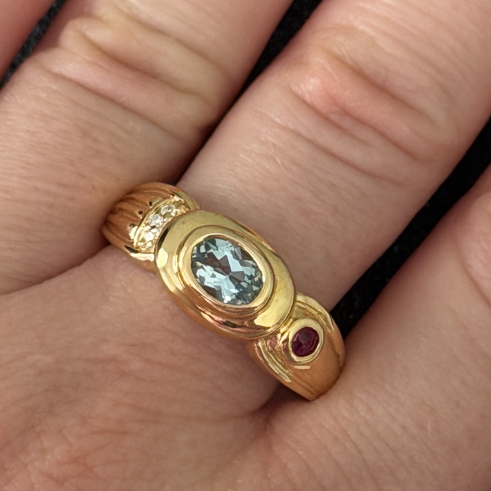 Ross Simons 925 Sterling Silver Gold Vermeil Blue Topaz Multi Stone Ring Size 10